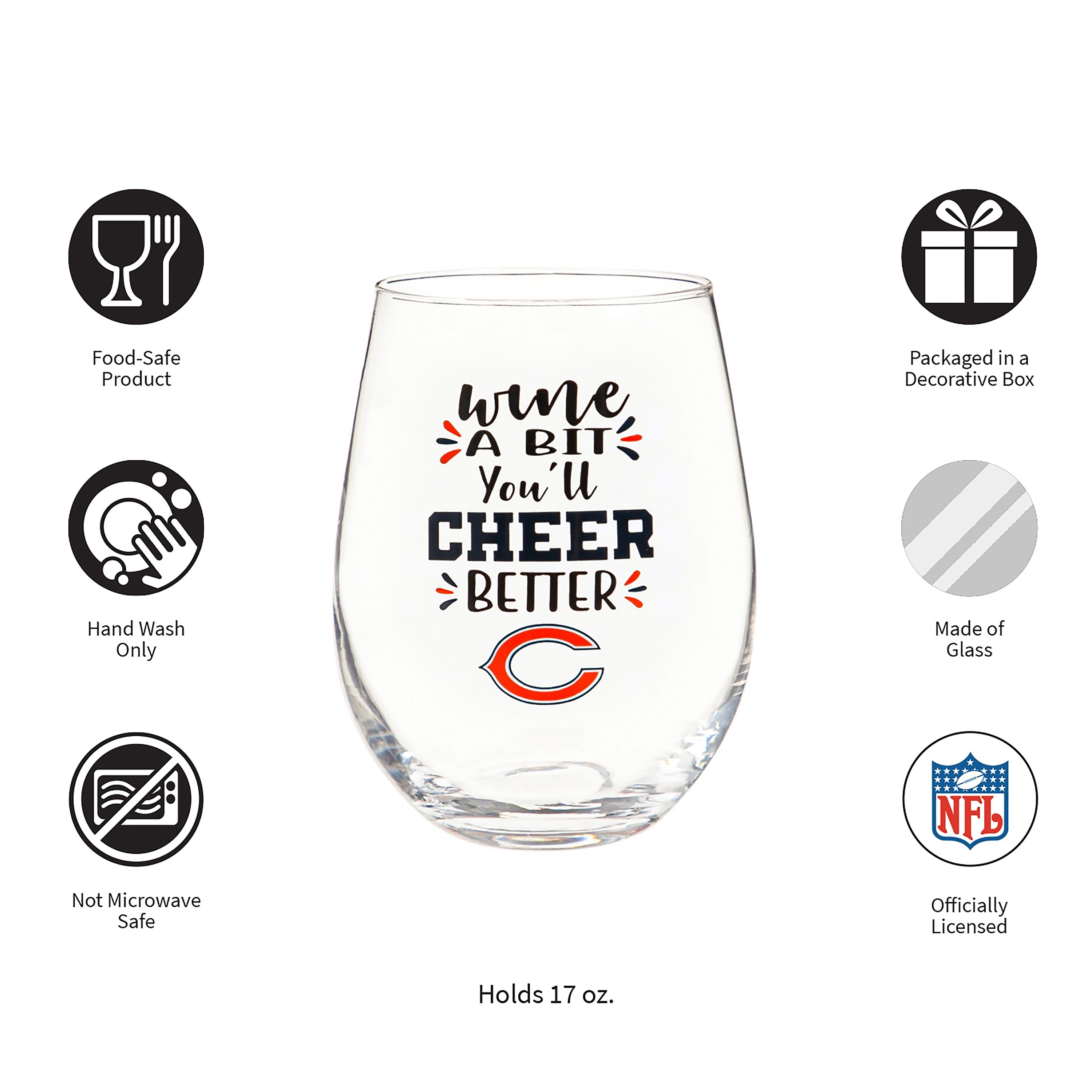 Chicago Bears, 17oz Boxed Stemless Wine - Sports Collectibles, Sports Memorabilia, Sports Fan Shop, Sports Gifts