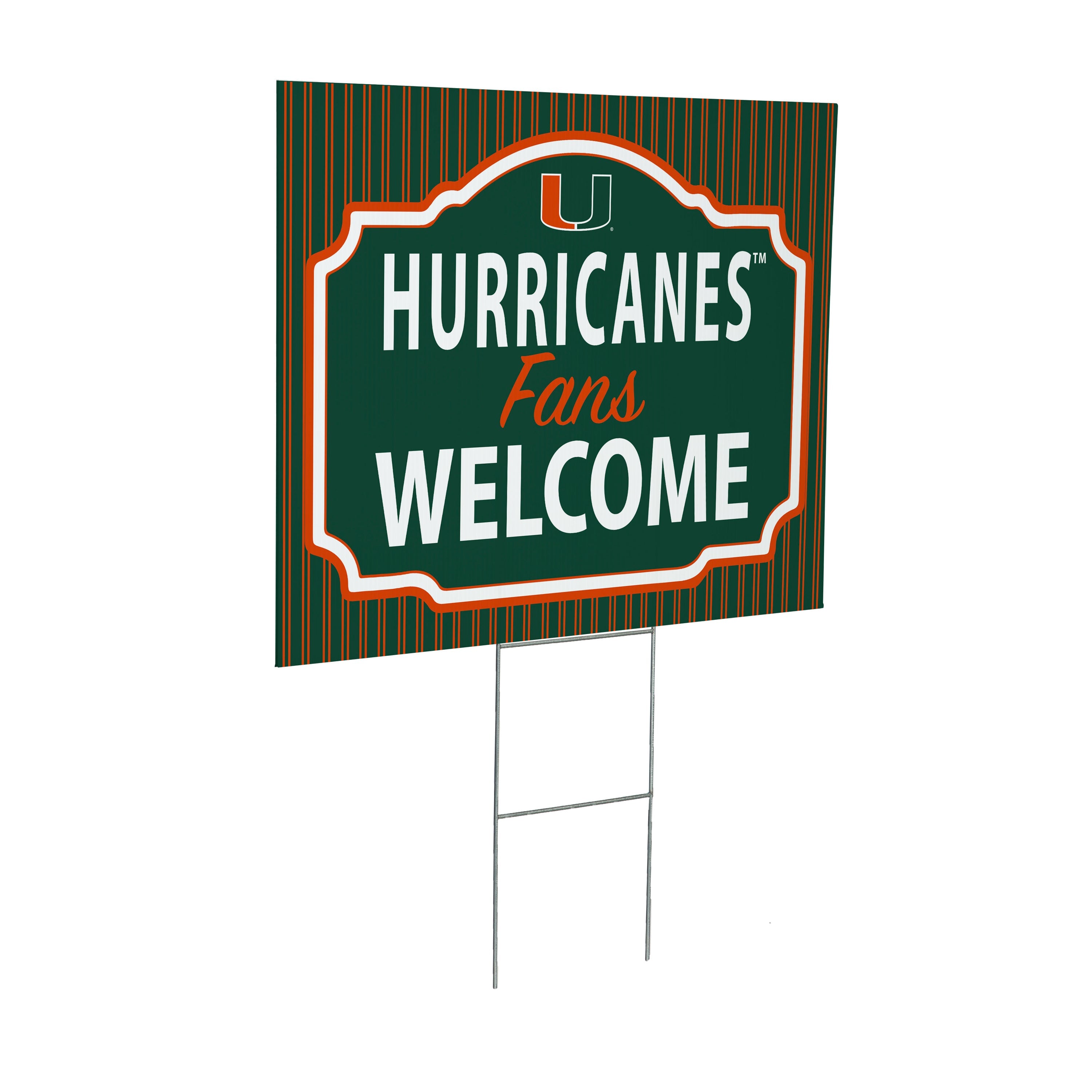 University of Miami Coroplast Yard Sign, "Fans Welcome" - Sports Collectibles, Sports Memorabilia, Sports Fan Shop, Sports Gifts
