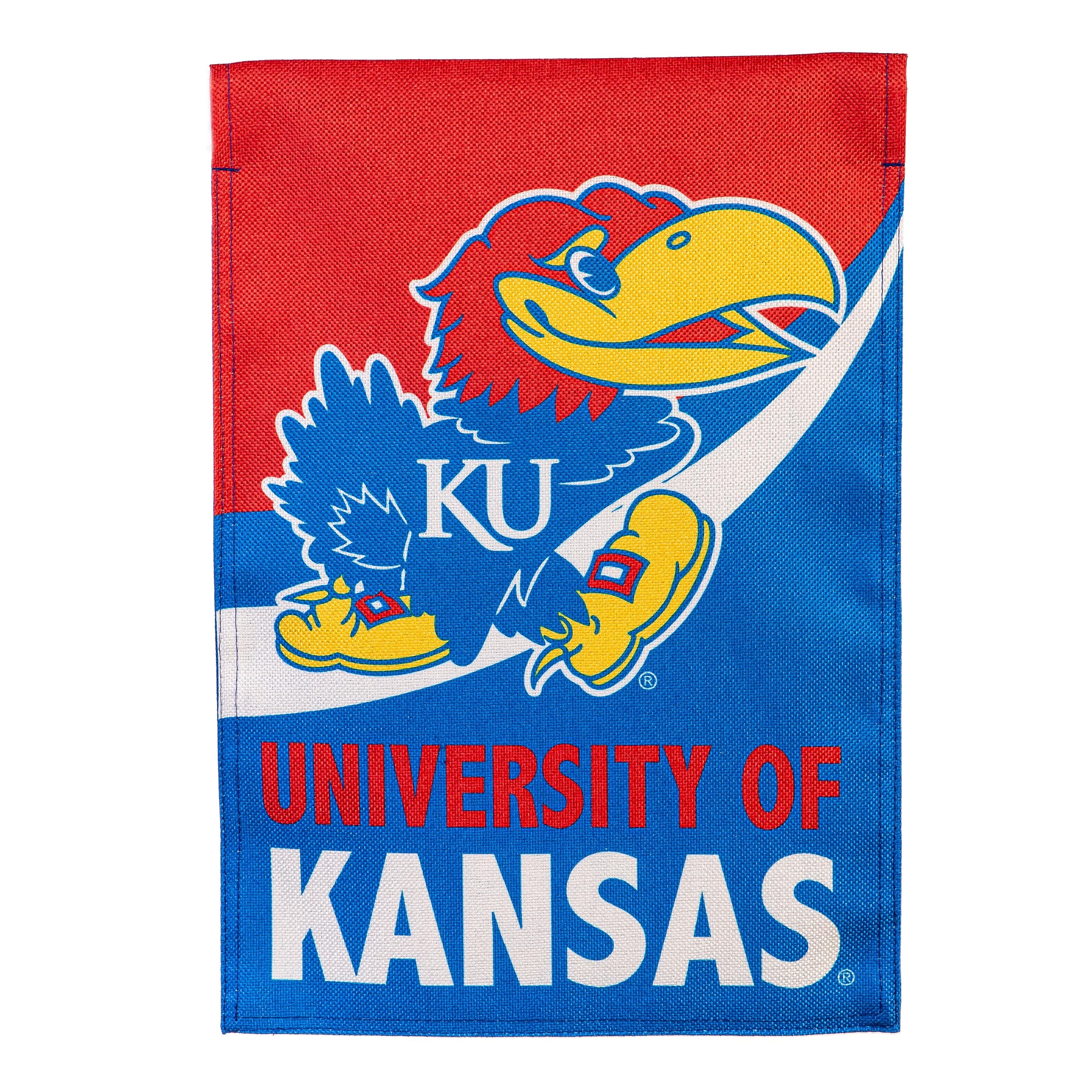 University of Kansas Burlap Flag GDN Size - Sports Collectibles, Sports Memorabilia, Sports Fan Shop, Sports Gifts