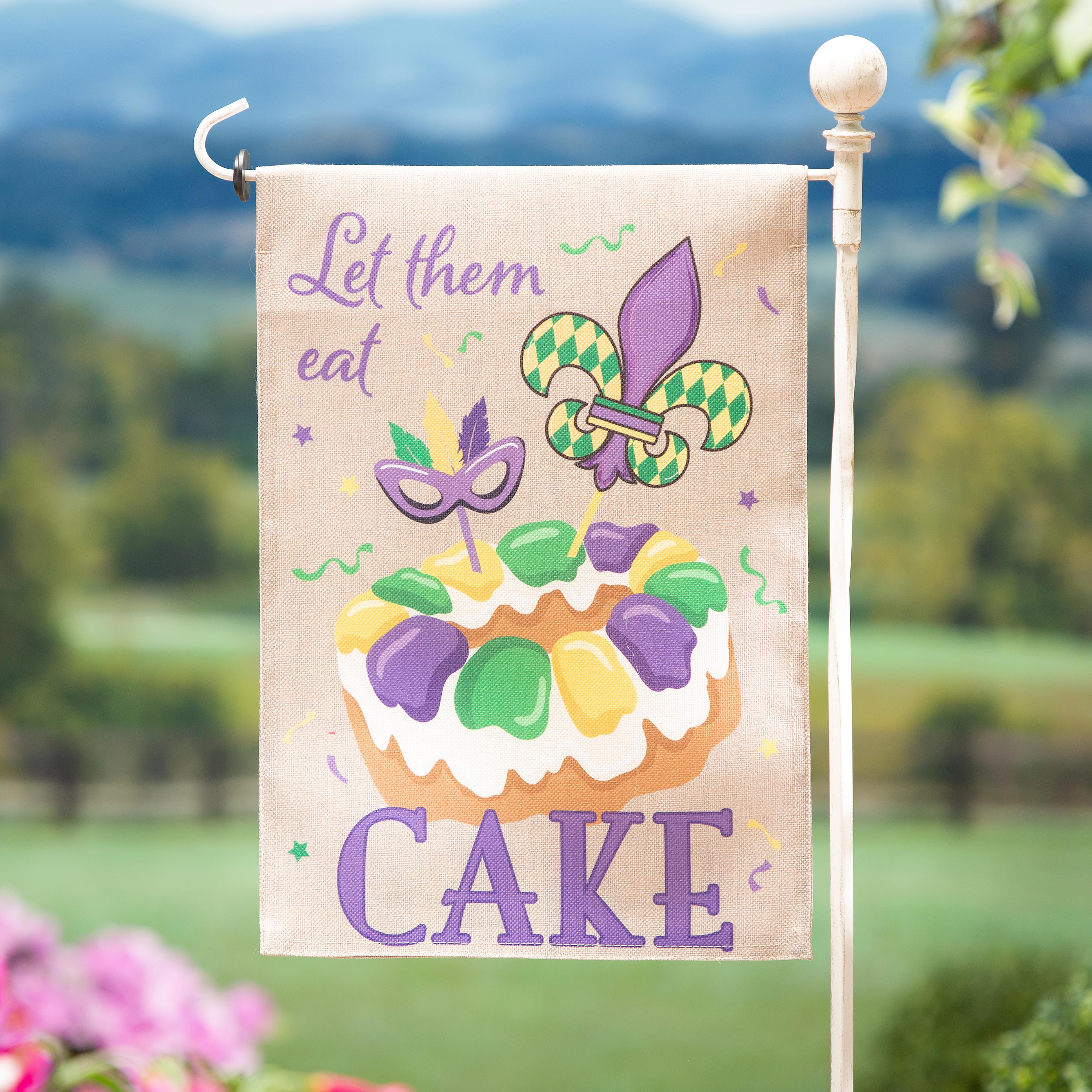 Mardi Gras Let Them Eat Cake Burlap Garden Flag - Sports Gifts, Sports Memorabilia, Sports Collectibles, Fan Shop