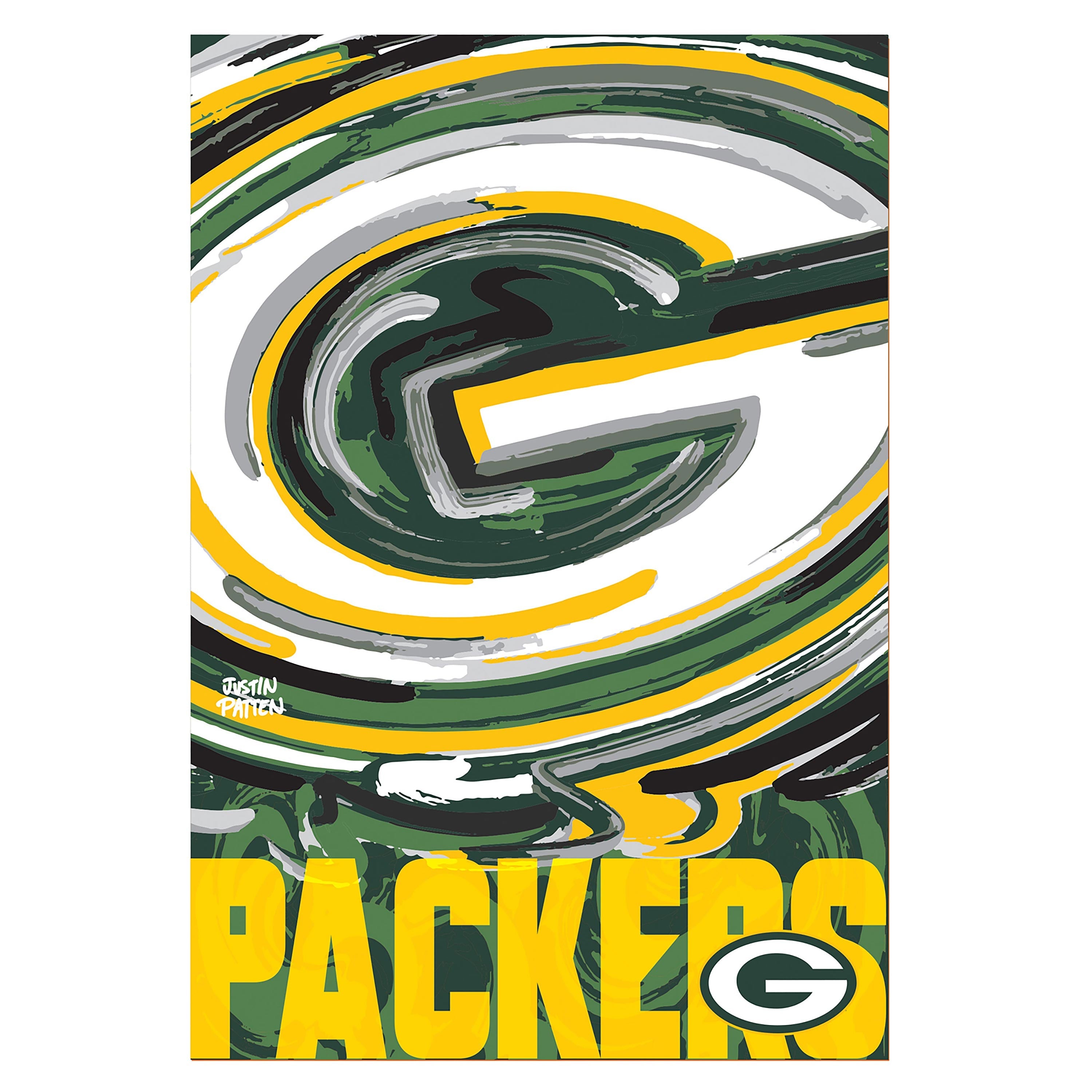 Green Bay Packers Justin Patten Logo Suede Garden Flag - Sports Collectibles, Sports Memorabilia, Sports Fan Shop, Sports Gifts