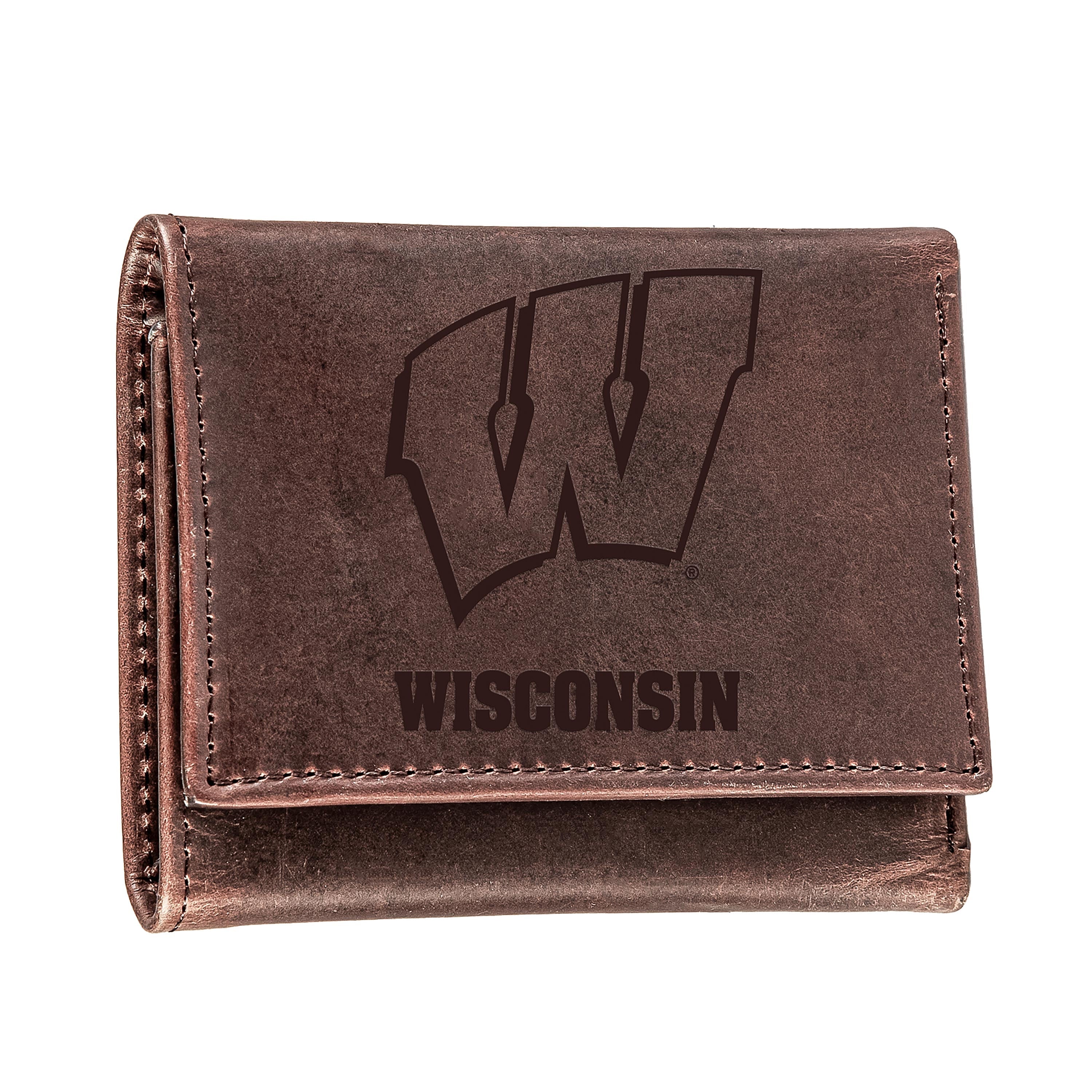 University of Wisconsin-Madison, Tri-Fold Wallet, Brown, CH, 100% Genuine Leather - Sports Collectibles, Sports Memorabilia, Sports Fan Shop, Sports Gifts