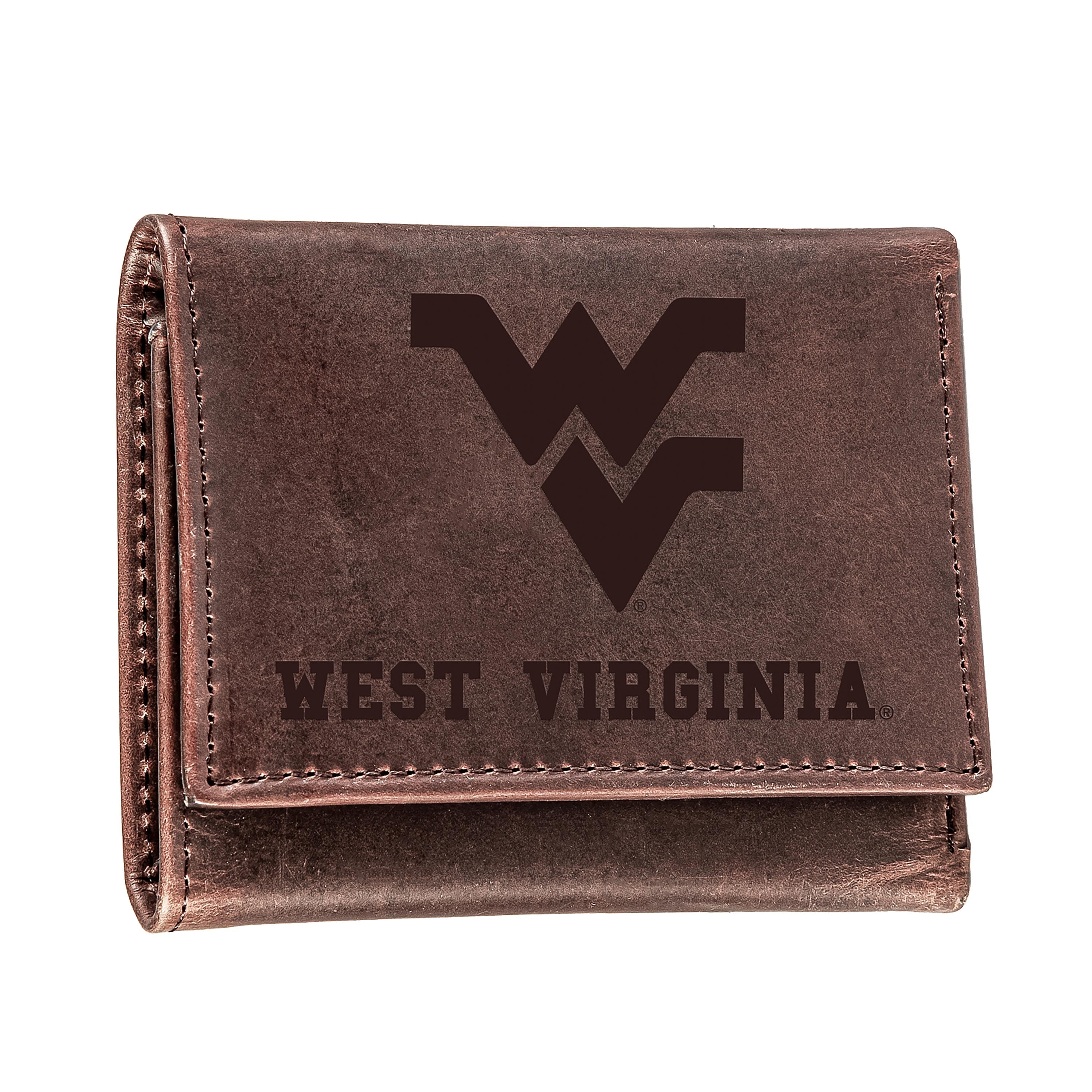 West Virginia University , Tri-Fold Wallet, Brown, CH, 100% Genuine Leather - Sports Collectibles, Sports Memorabilia, Sports Fan Shop, Sports Gifts