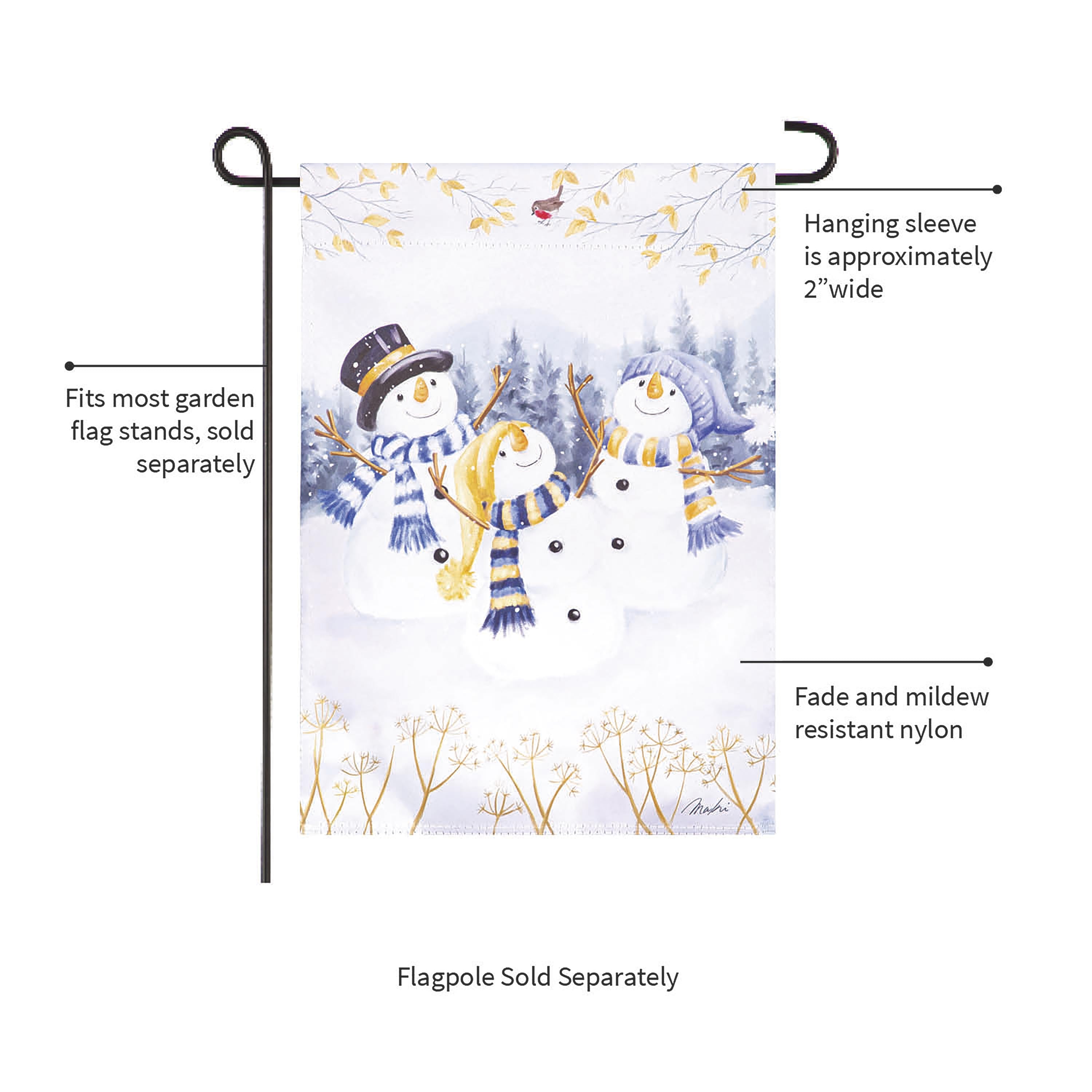 Happy Snowmen Trio Suede Garden Flag - Sports Collectibles, Sports Memorabilia, Sports Fan Shop, Sports Gifts