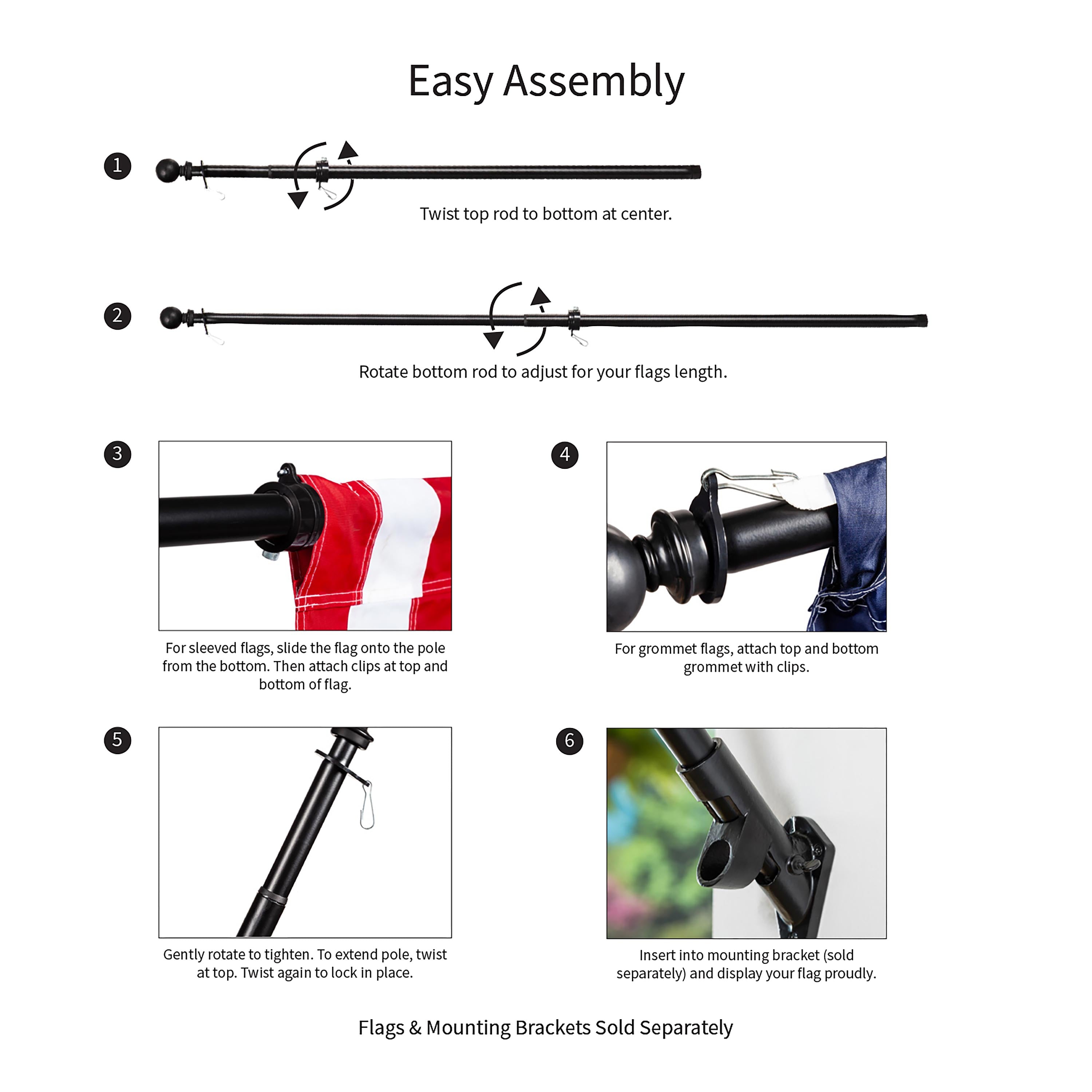 Extendable Metal House Flag Pole, Black - Sports Gifts, Sports Memorabilia, Sports Collectibles, Fan Shop