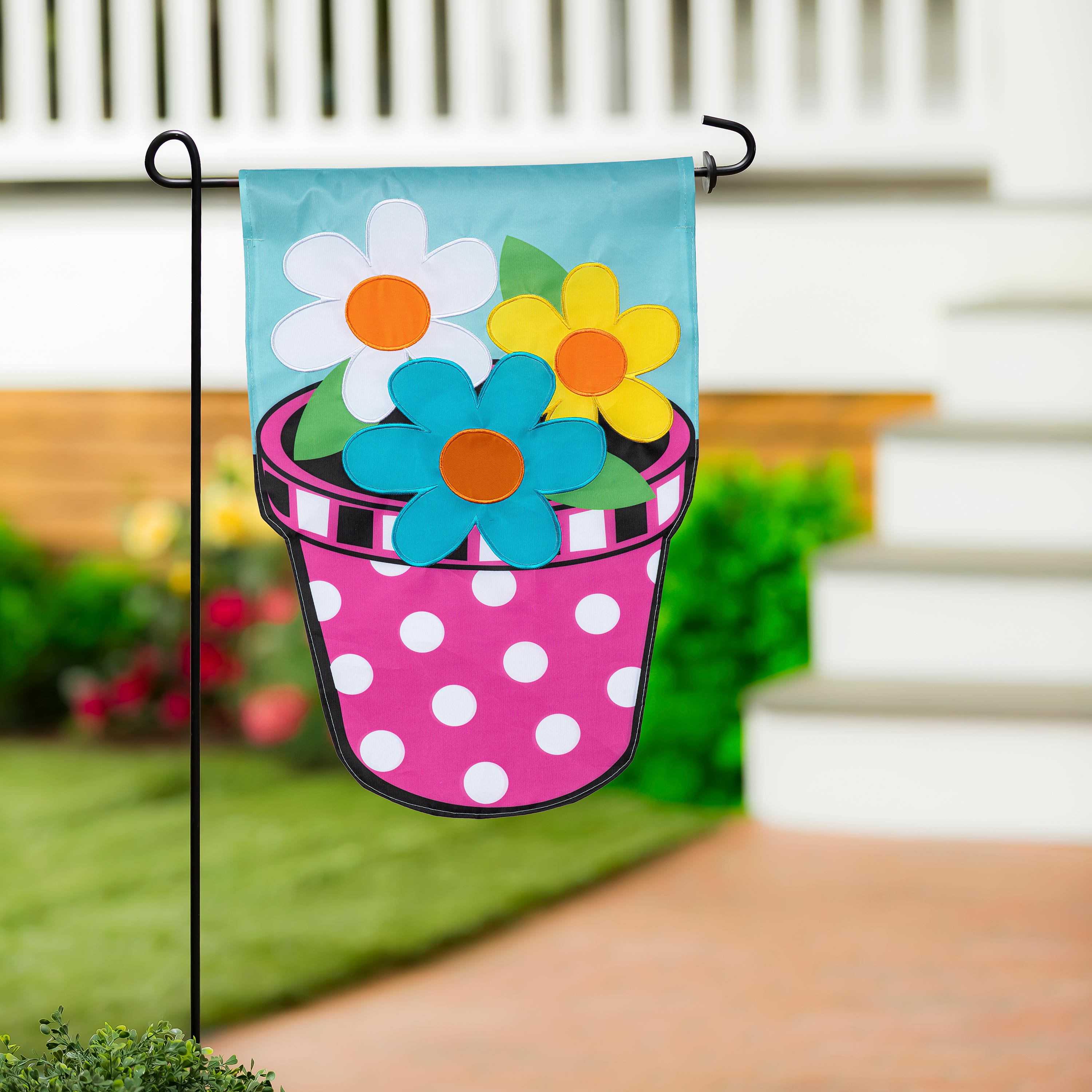 Pink Dot Flower Basic Applique Garden Flag - Sports Collectibles, Sports Memorabilia, Sports Fan Shop, Sports Gifts