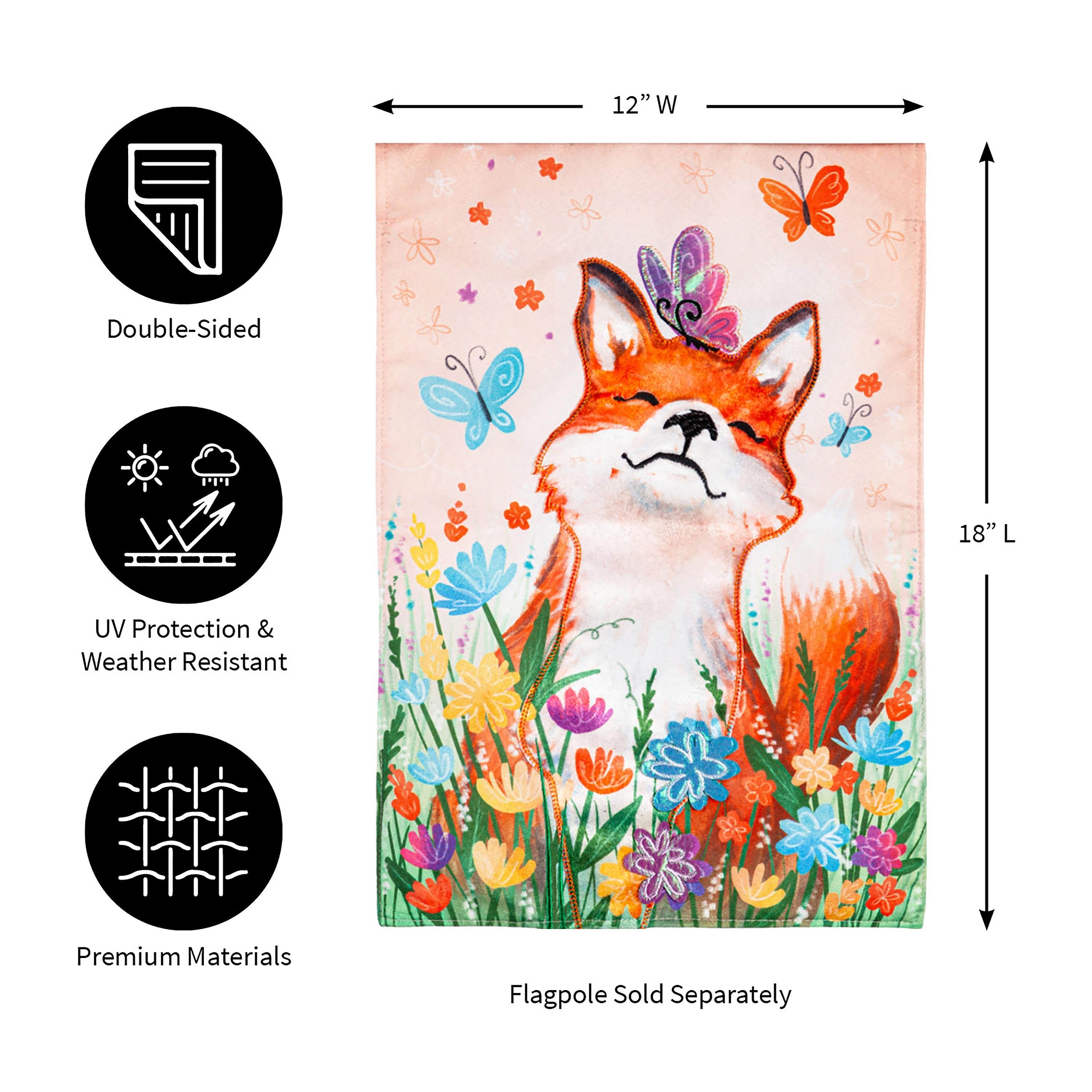 Fox and Wildflowers Linen Garden Flag - Sports Collectibles, Sports Memorabilia, Sports Fan Shop, Sports Gifts