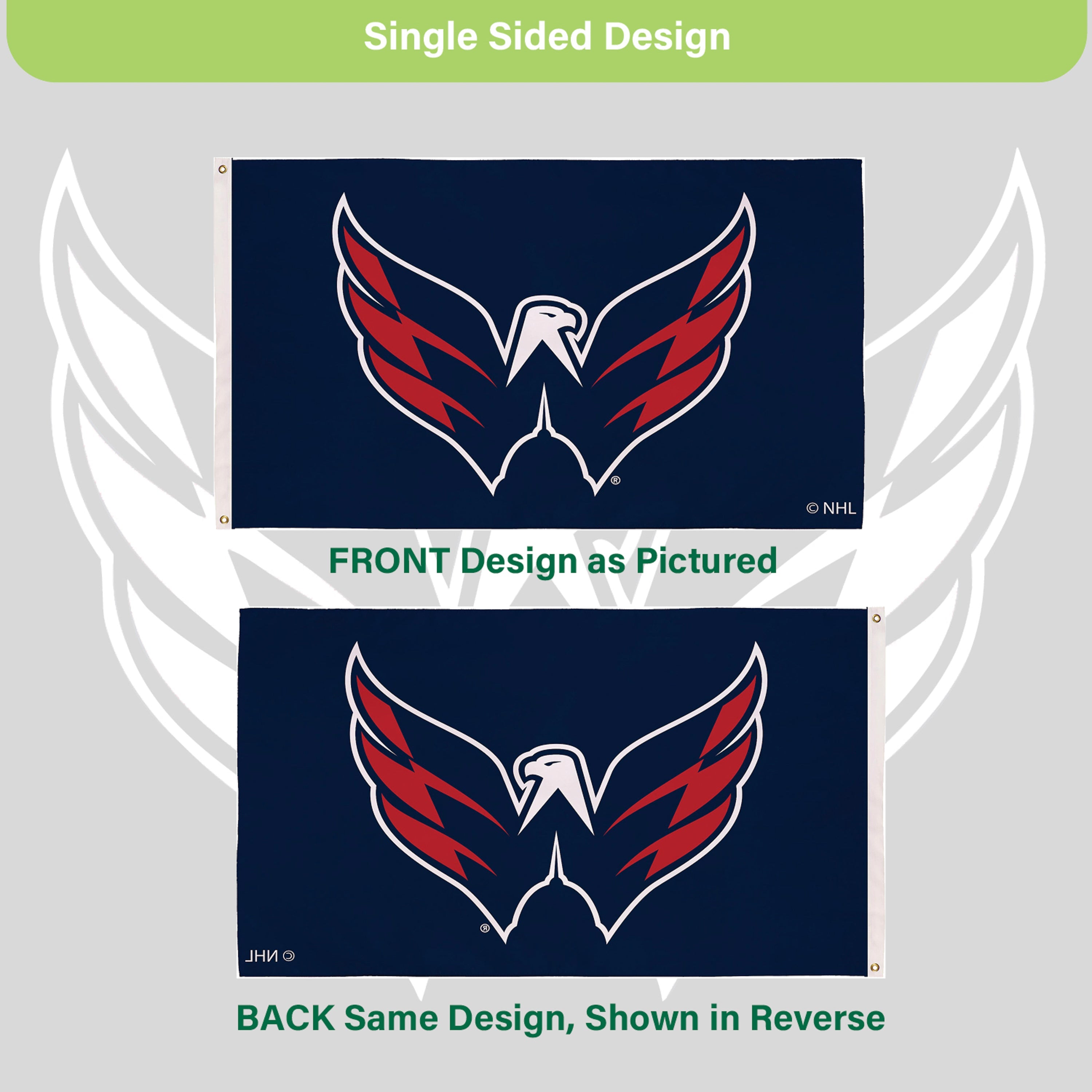 3'x5' Single Sided Flag w/ 2 Grommets, Washington Capitals - Sports Gifts, Sports Memorabilia, Sports Collectibles, Fan Shop