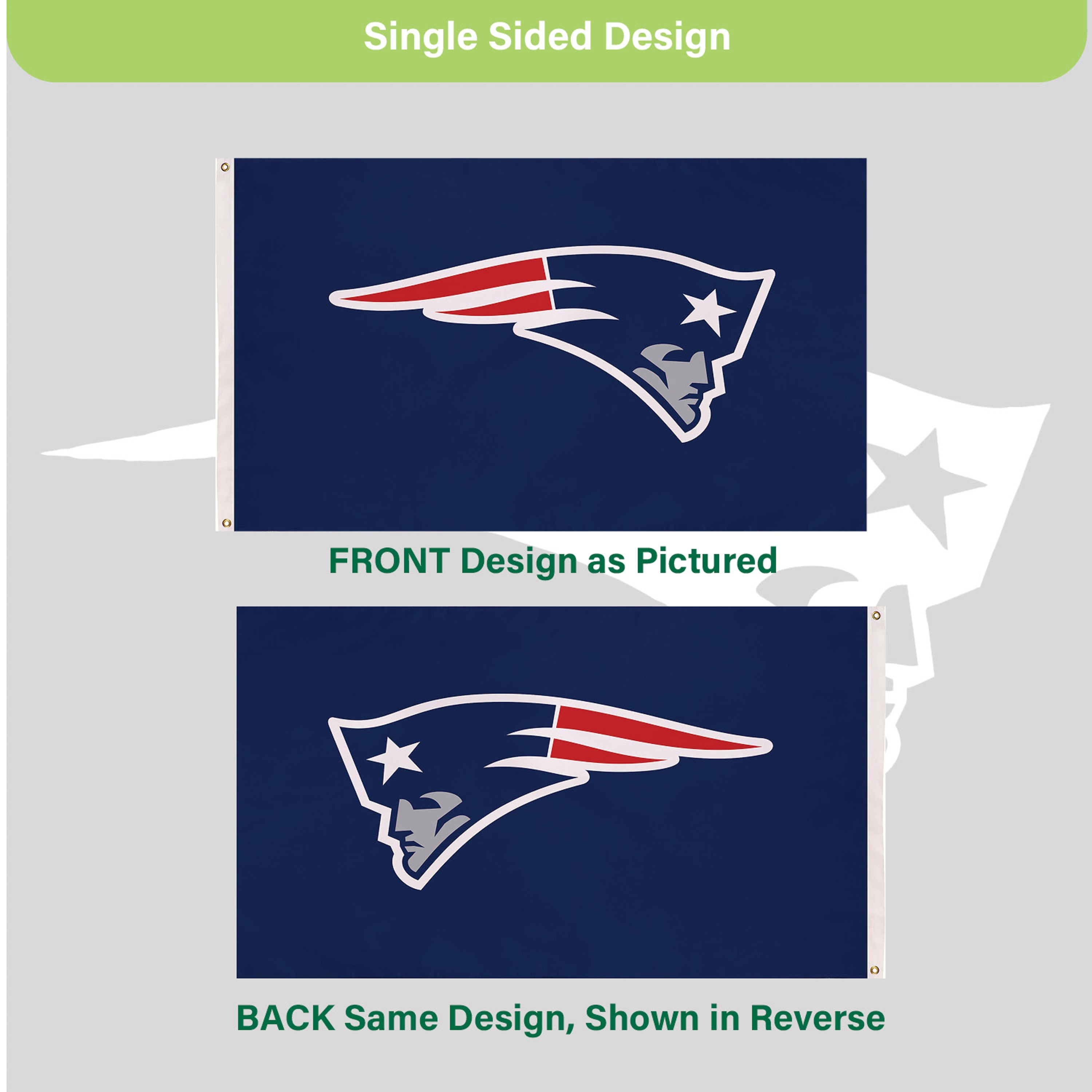 3'x5' Single Sided Flag w/ 2 Grommets, New England Patriots - Sports Gifts, Sports Memorabilia, Sports Collectibles, Fan Shop