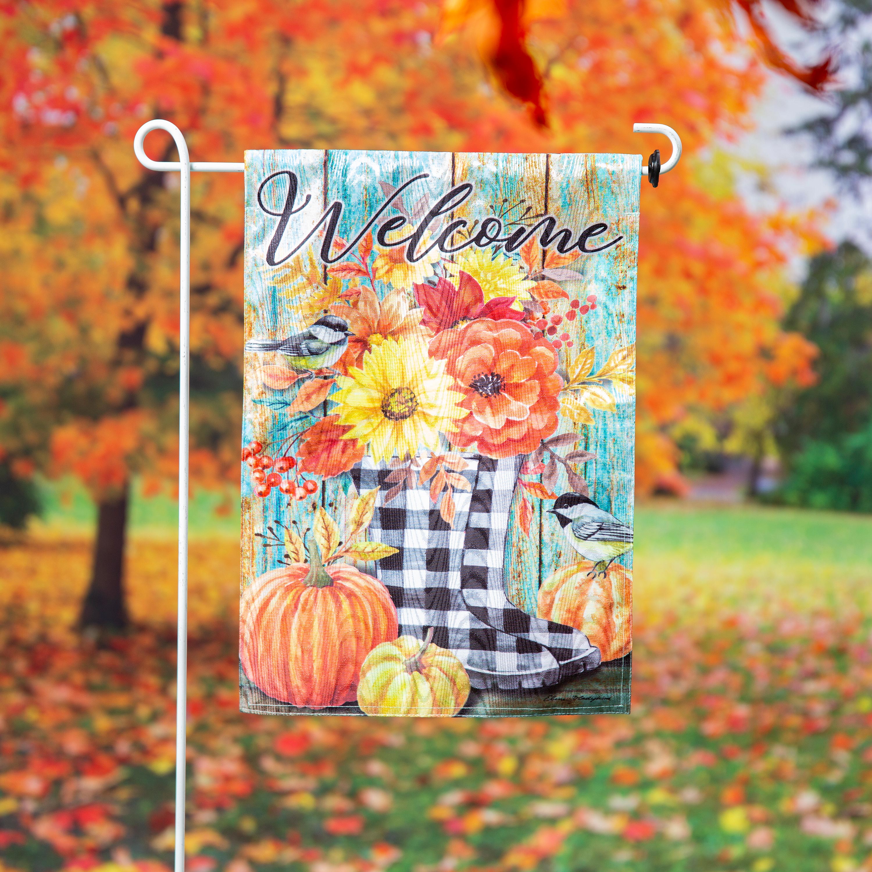 Fall Welcome Boots Moire Garden Flag - Sports Collectibles, Sports Memorabilia, Sports Fan Shop, Sports Gifts