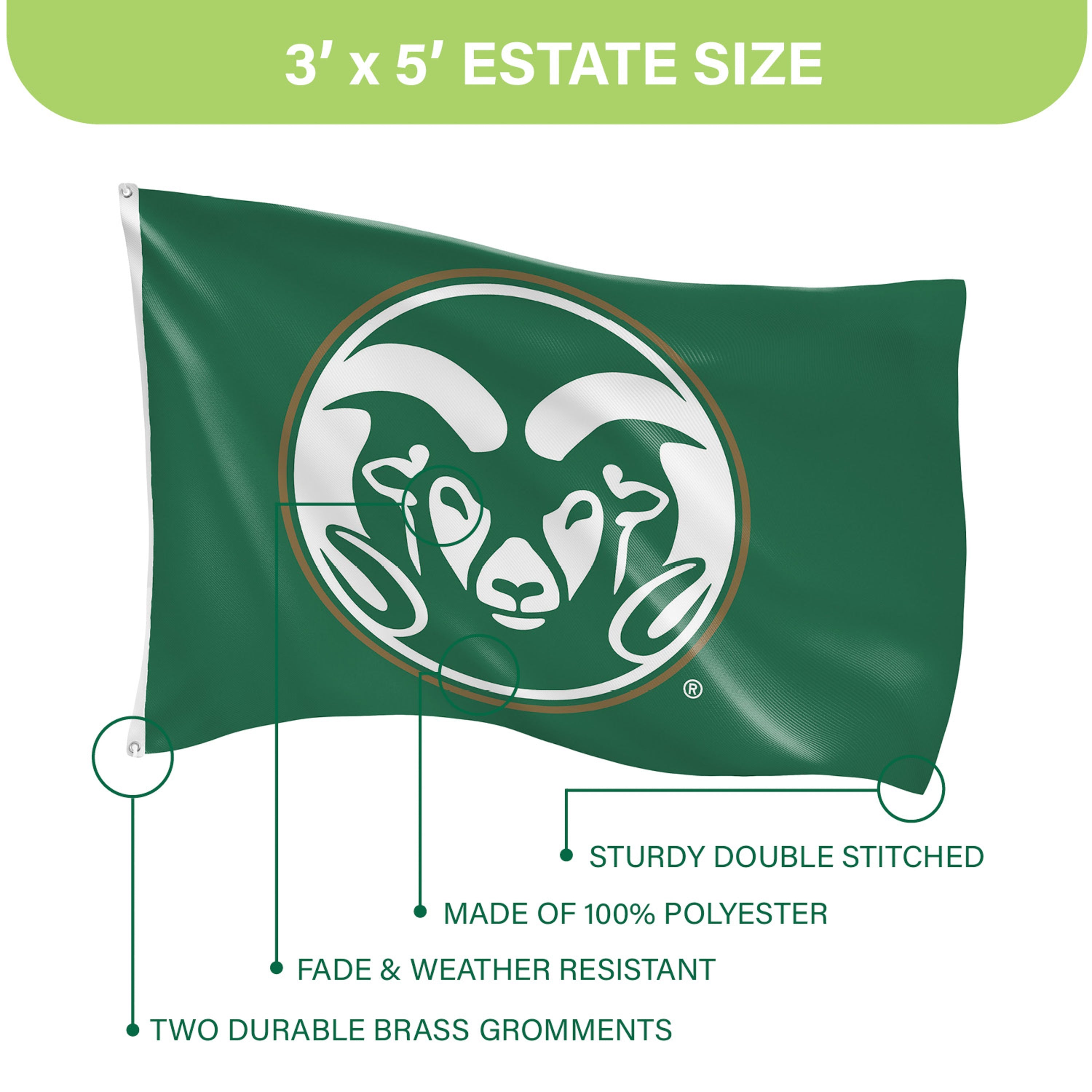 Colorado State Single Sided Flag w/ 2 Grommets, 3'x5' - Sports Gifts, Sports Memorabilia, Sports Collectibles, Fan Shop