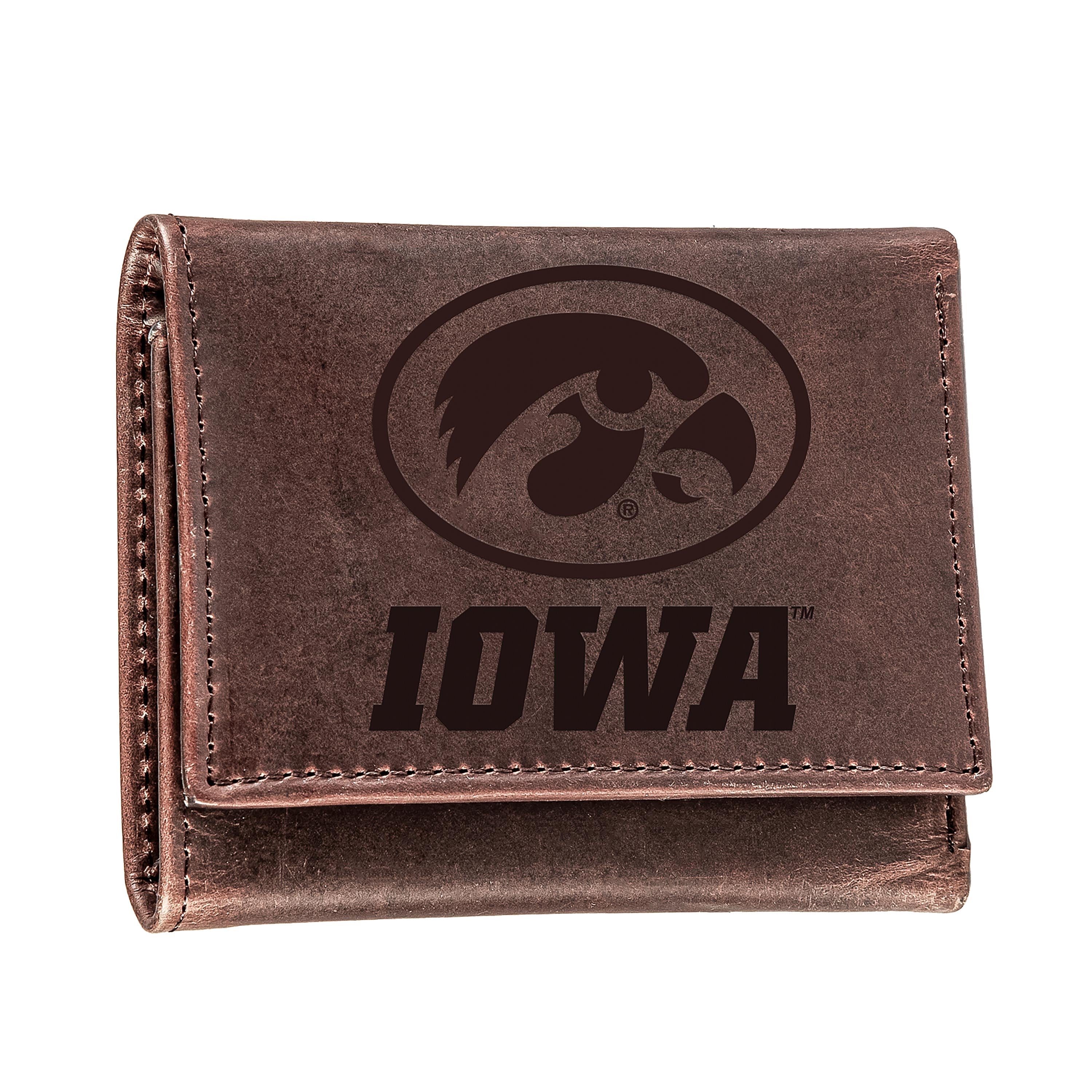 University of Iowa, Tri-Fold Wallet, Brown, CH, 100% Genuine Leather - Sports Collectibles, Sports Memorabilia, Sports Fan Shop, Sports Gifts