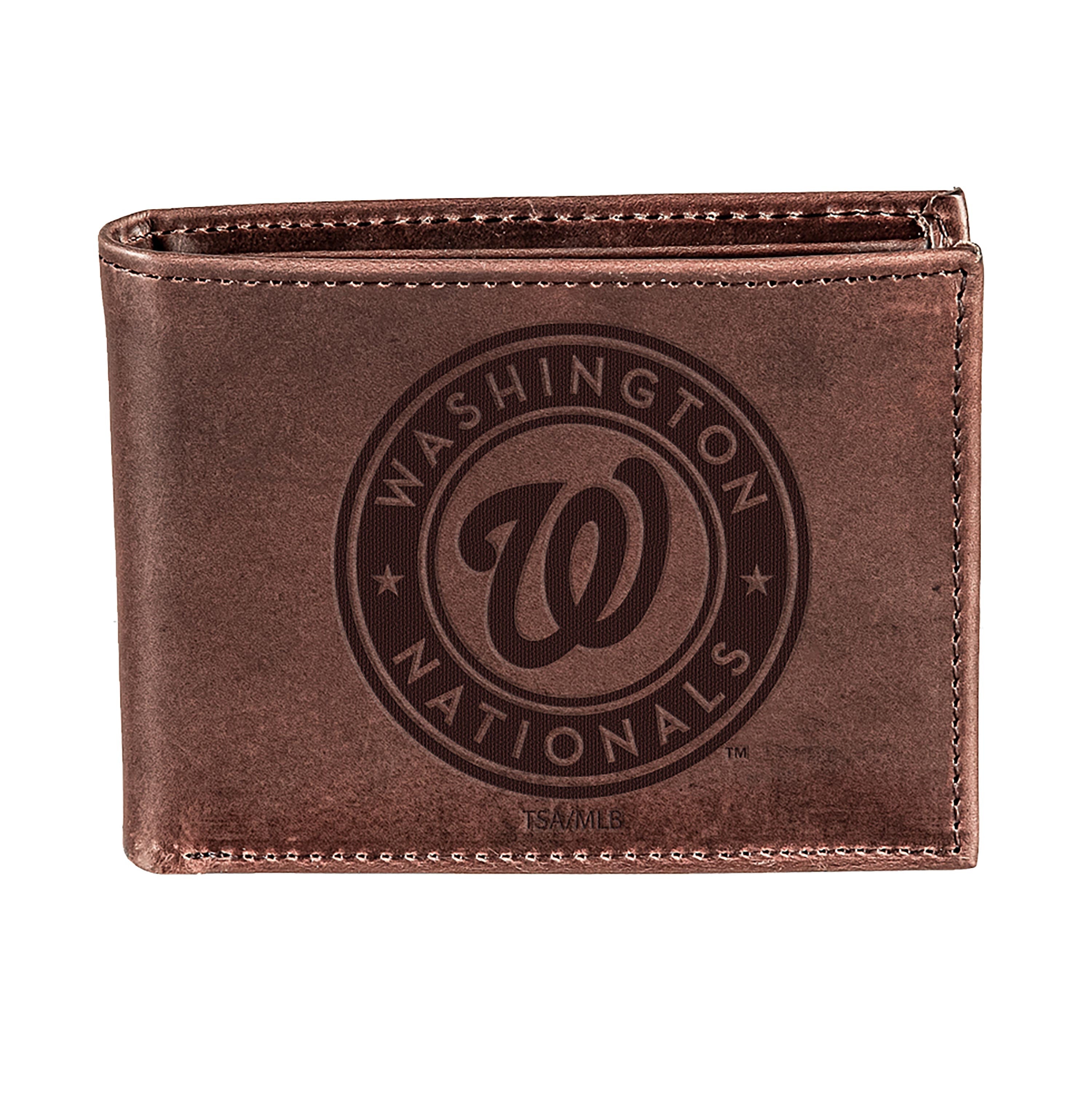 Washington Nationals Bi-Fold Wallet Brown 100% Genuine Leather - Sports Gifts, Sports Memorabilia, Sports Collectibles, Fan Shop