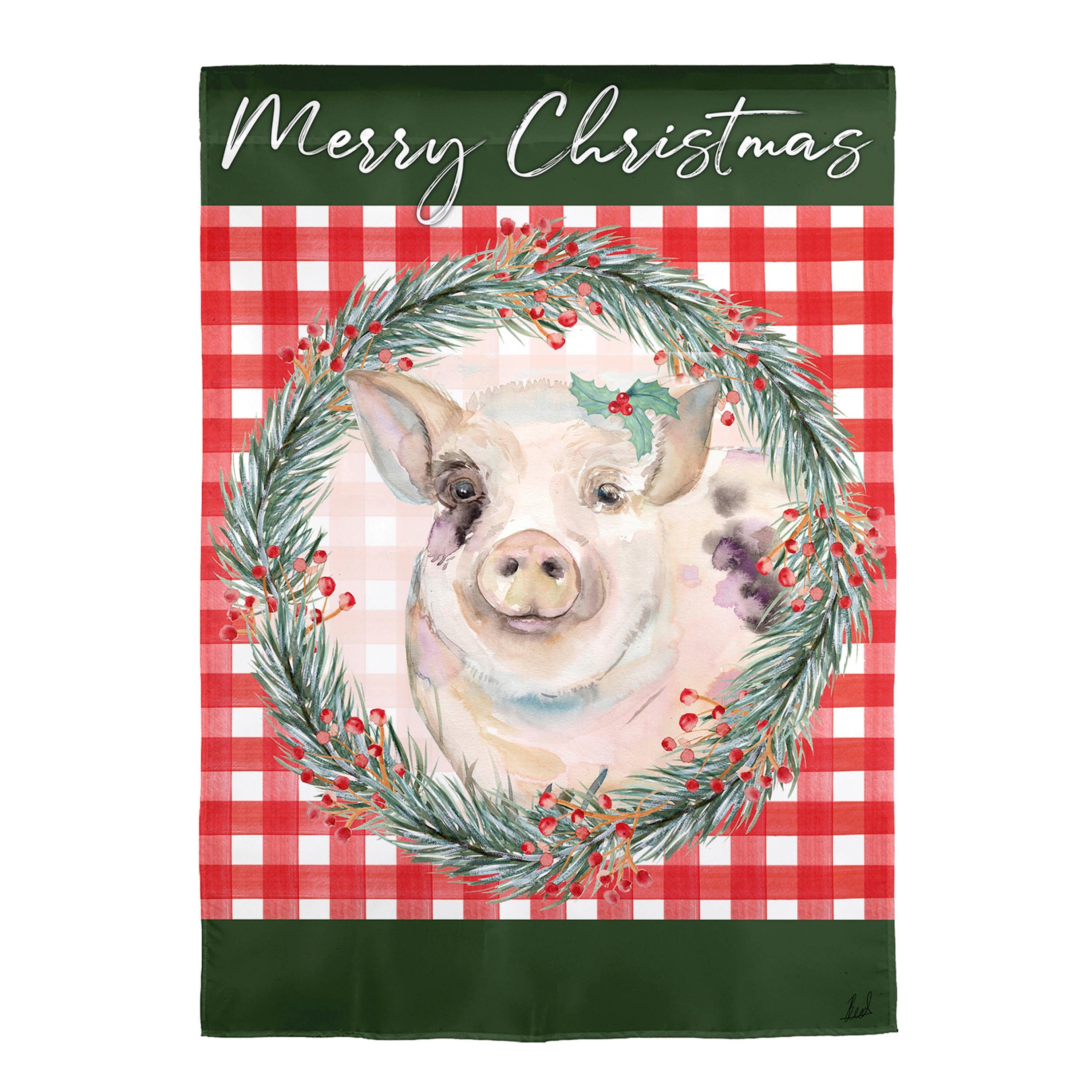 Merry Christmas Pig Burlap House Flag - Sports Collectibles, Sports Memorabilia, Sports Fan Shop, Sports Gifts