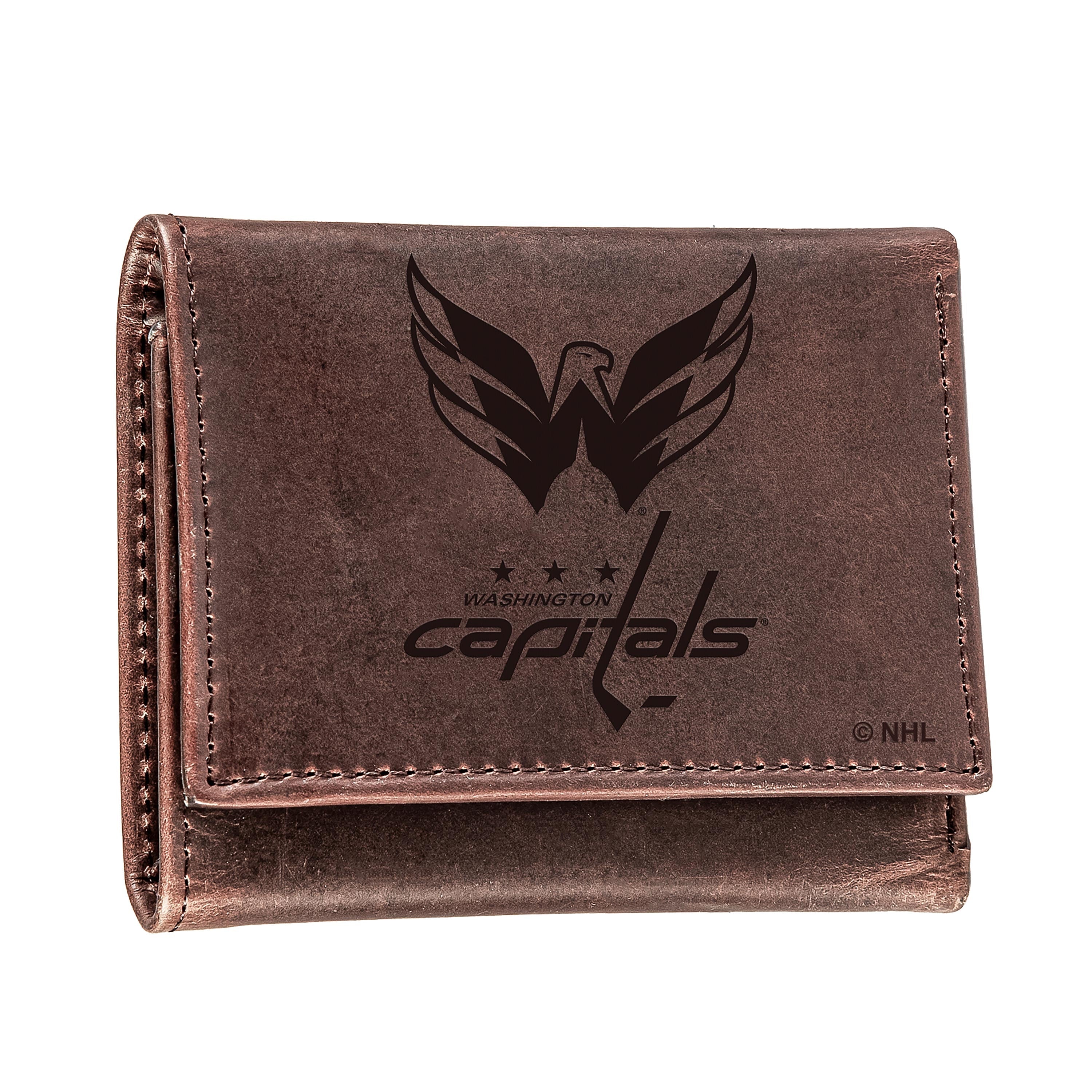Washington Capitals, Tri-Fold Wallet, Brown, CH, 100% Genuine Leather - Sports Collectibles, Sports Memorabilia, Sports Fan Shop, Sports Gifts