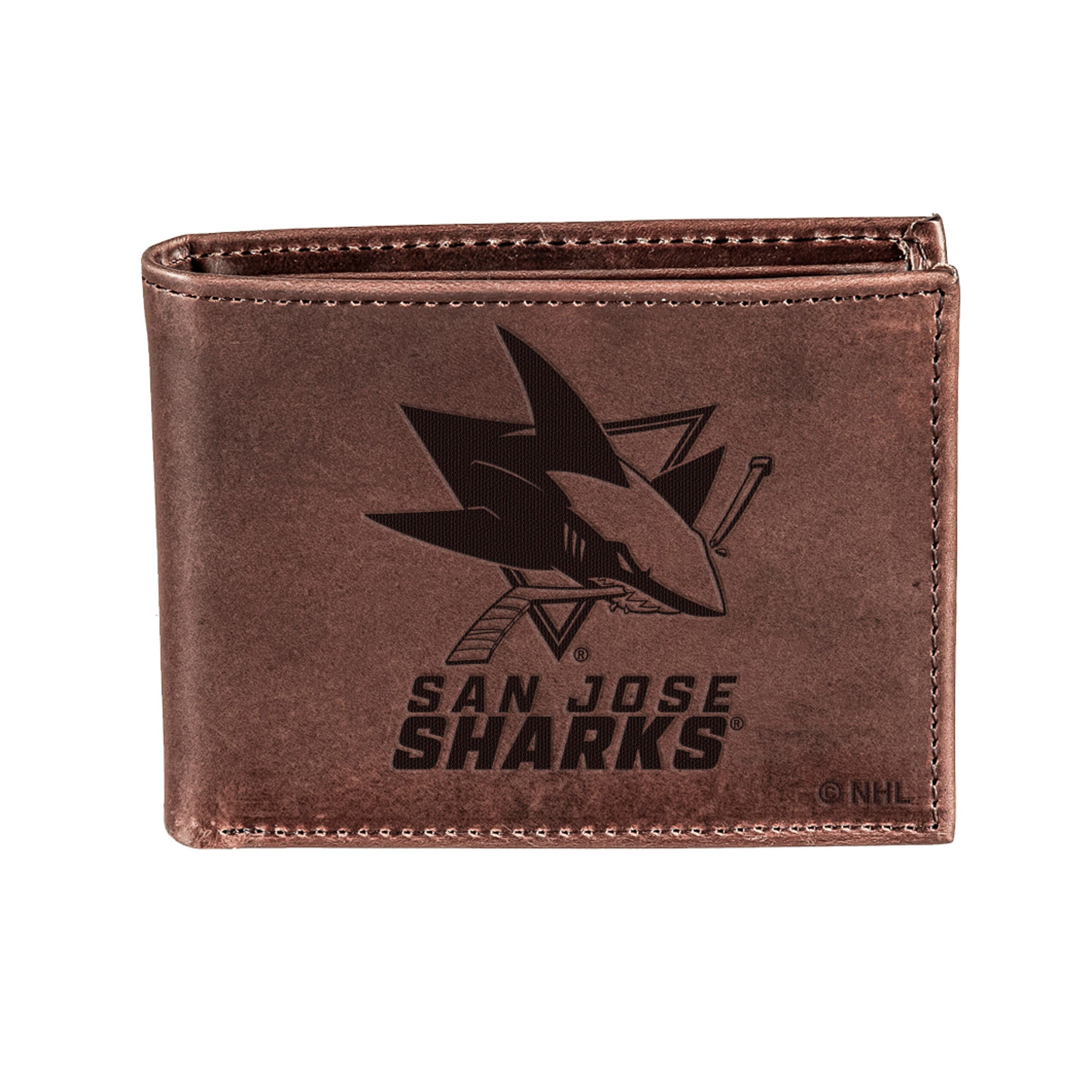 San Jose Sharks, Bi-Fold Wallet, Brown, CH, 100% Genuine Leather - Sports Collectibles, Sports Memorabilia, Sports Fan Shop, Sports Gifts