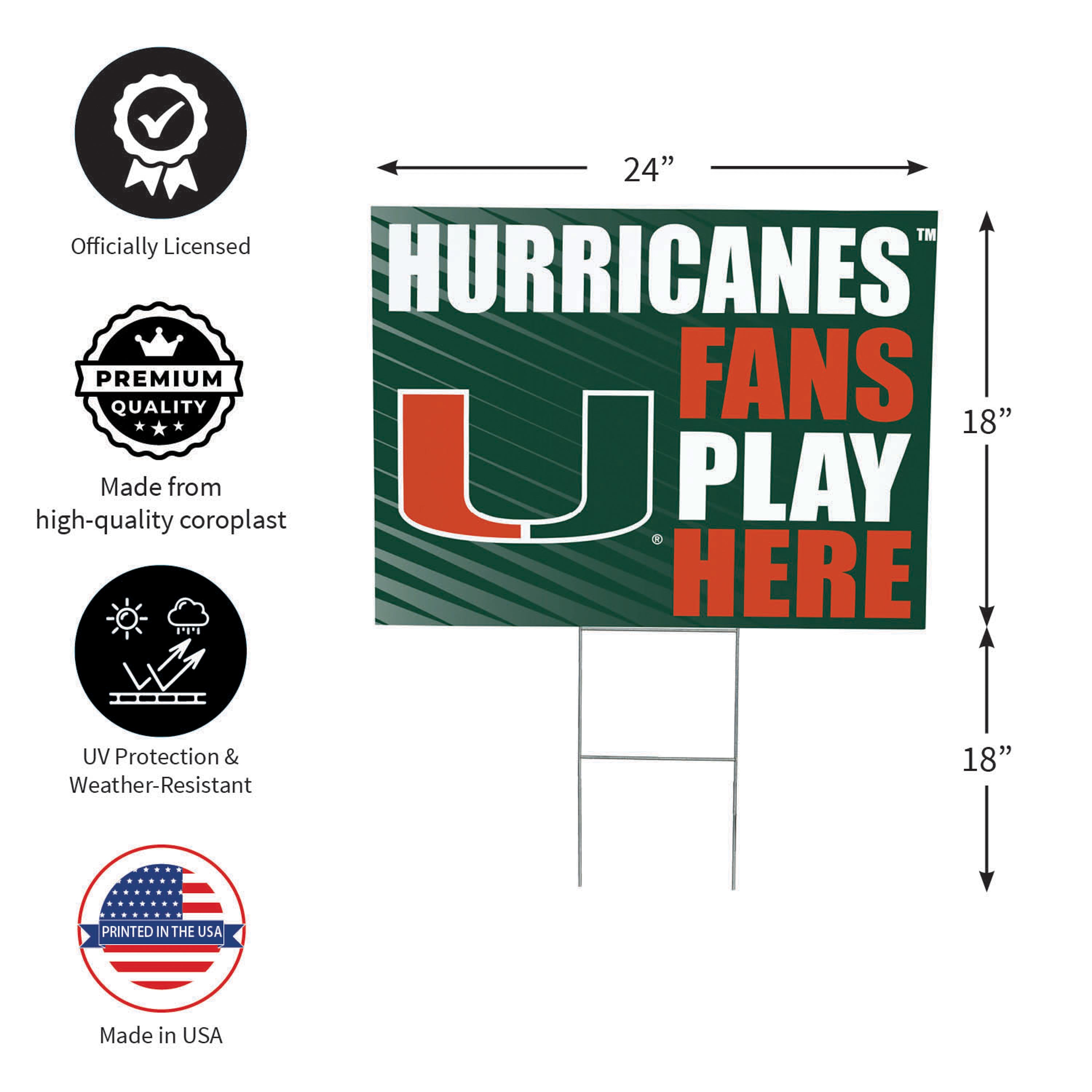 University of Miami Coroplast Yard Sign "Fans Play Here" - Sports Collectibles, Sports Memorabilia, Sports Fan Shop, Sports Gifts