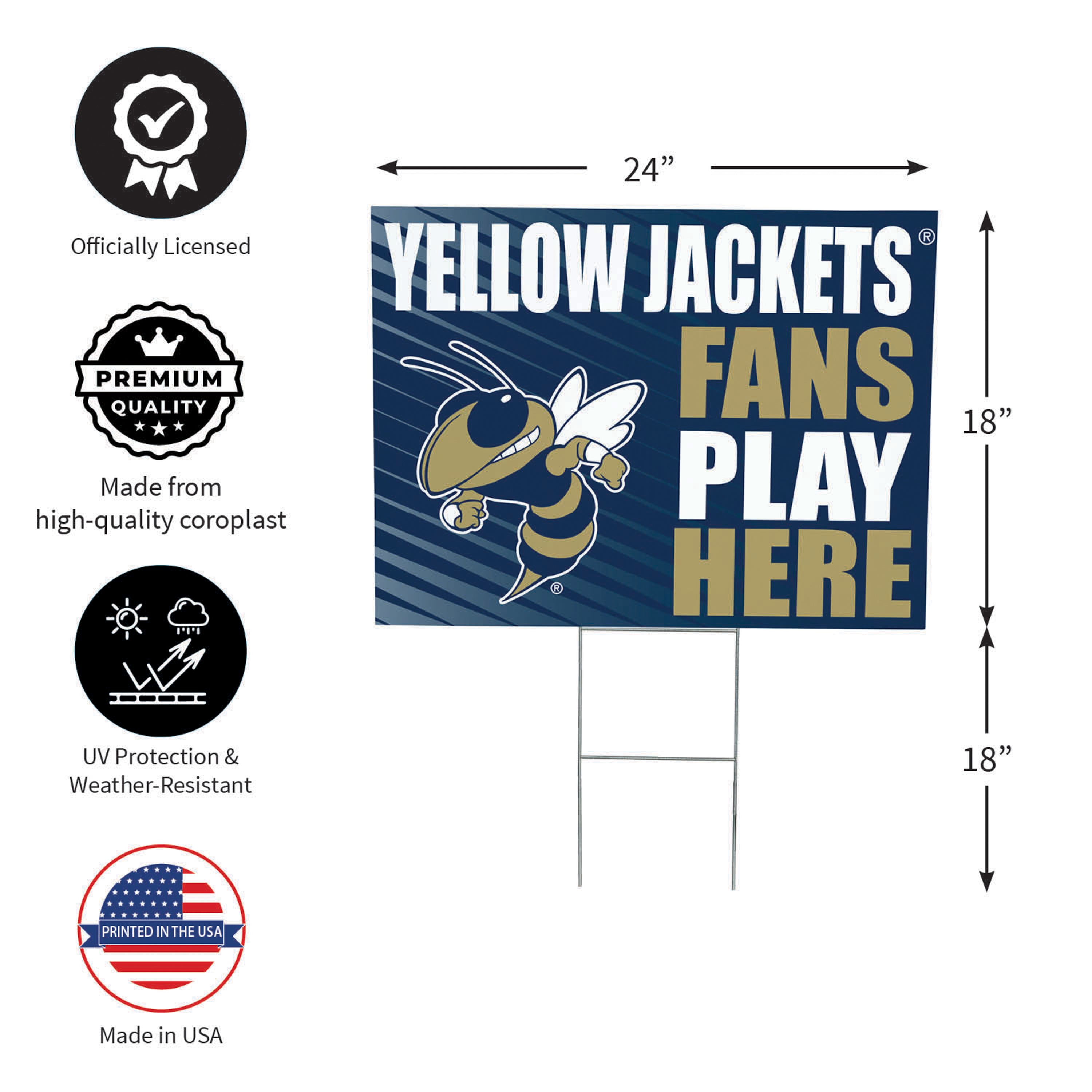 Georgia Tech Coroplast Yard Sign "Fans Play Here" - Sports Collectibles, Sports Memorabilia, Sports Fan Shop, Sports Gifts
