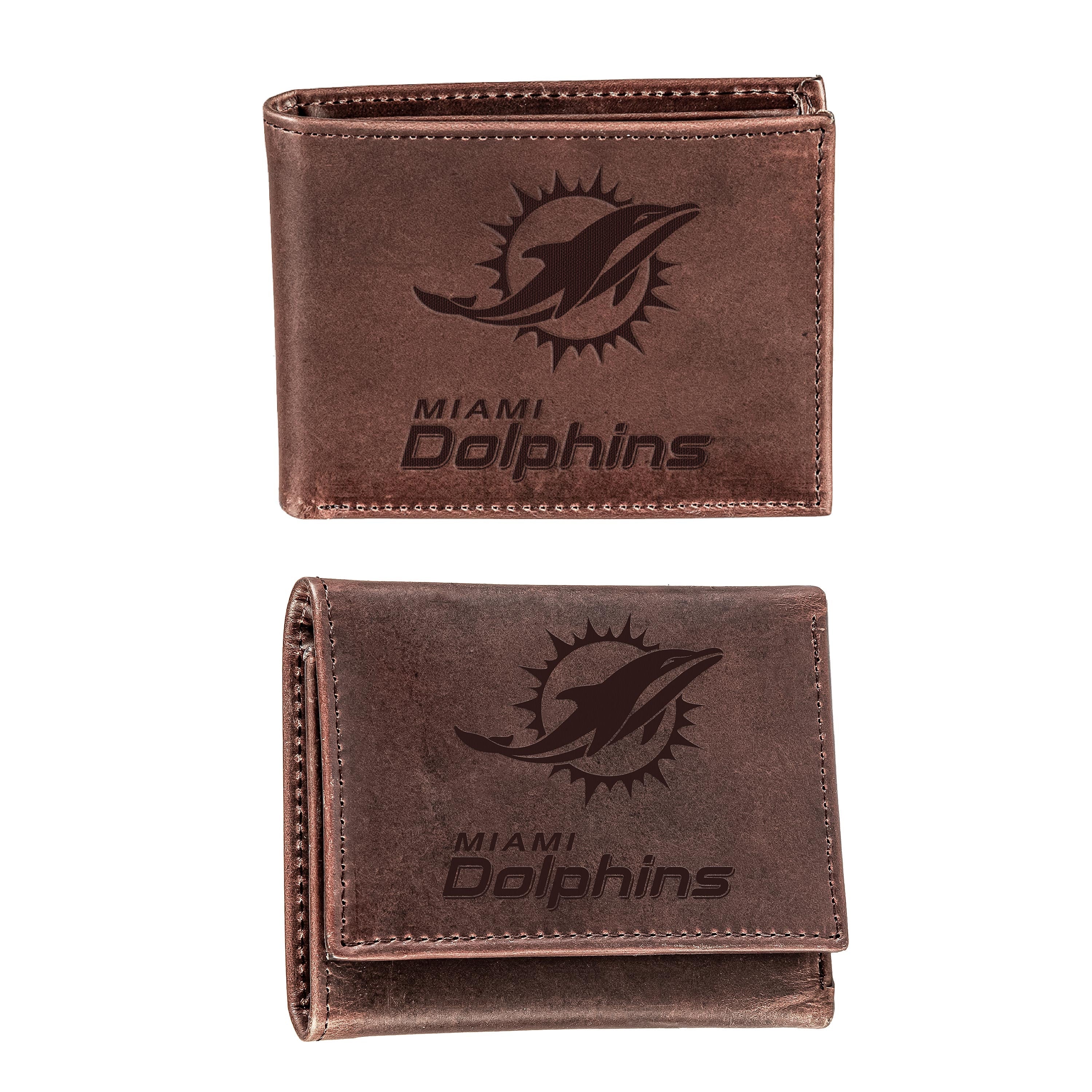 Miami Dolphins, Bi-Fold and Tri-Fold Wallet Gift Set, Brown - Sports Gifts, Sports Memorabilia, Sports Collectibles, Fan Shop