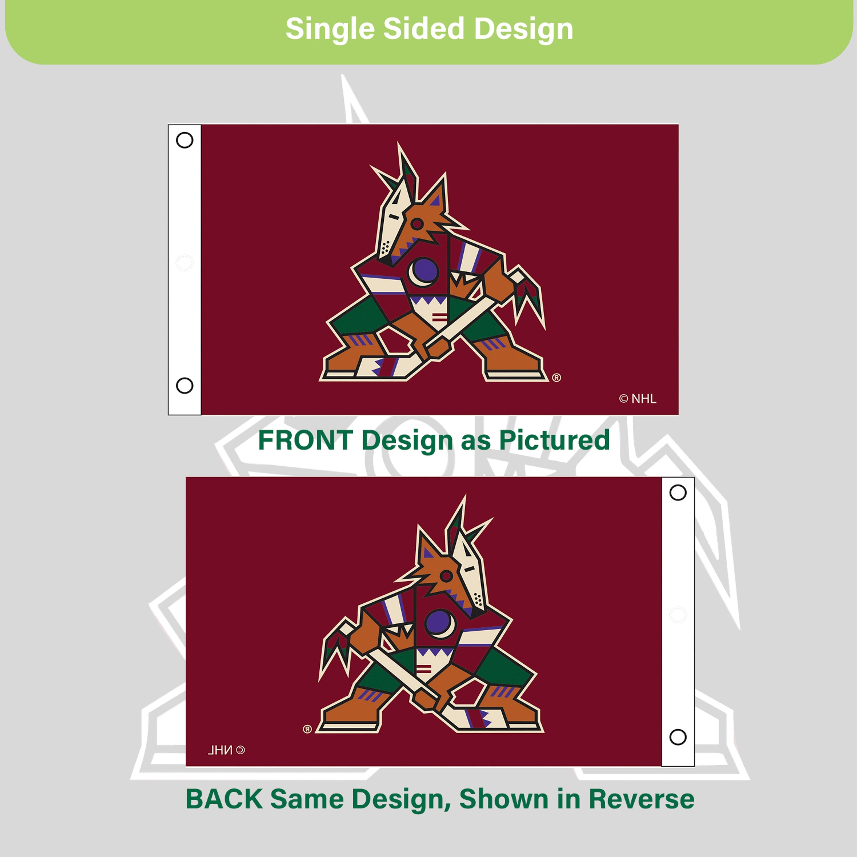 Arizona Coyotes Single Sided Flag w/ 2 Grommets, 3'x5' - Sports Gifts, Sports Memorabilia, Sports Collectibles, Fan Shop