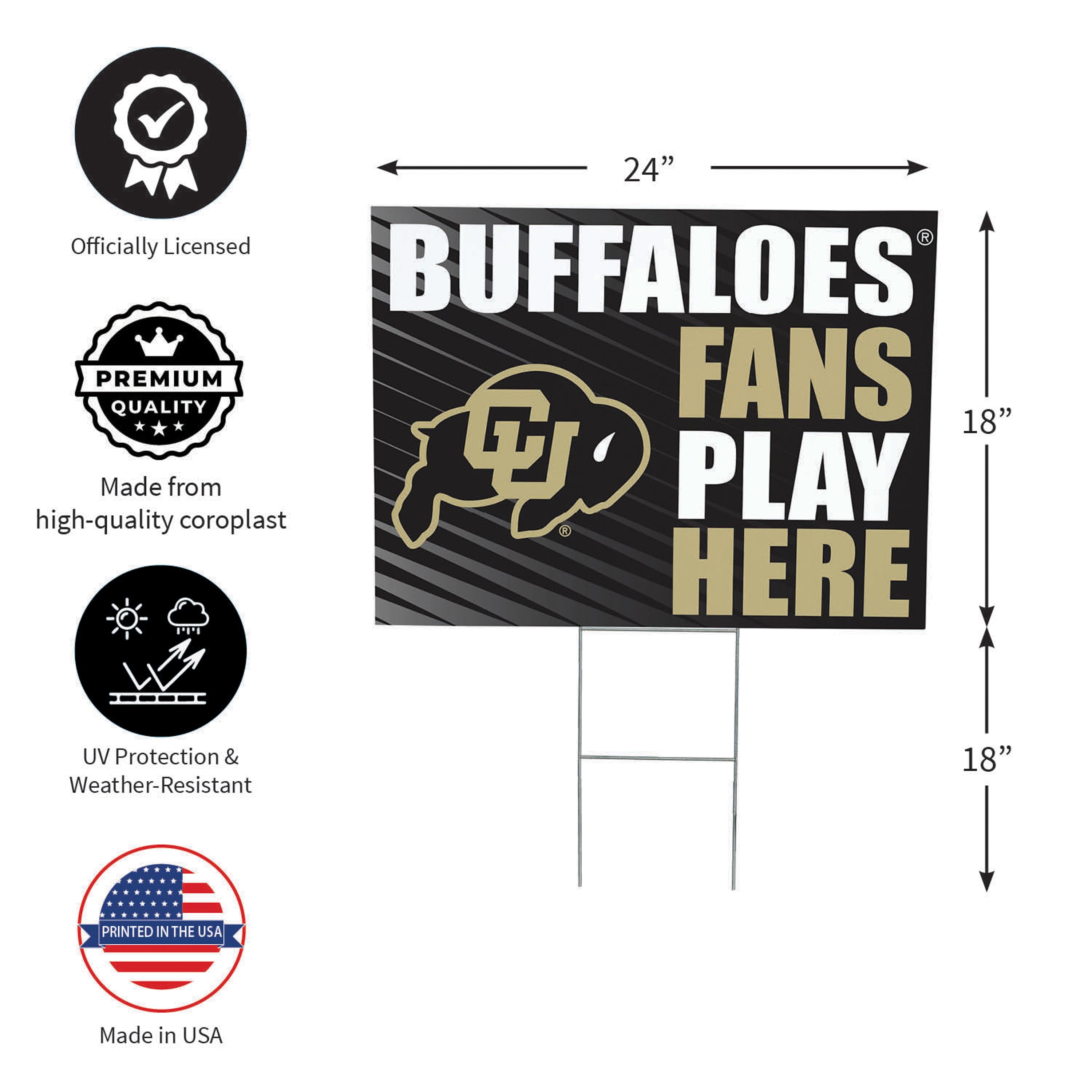 University of Colorado Coroplast Yard Sign "Fans Play Here" - Sports Collectibles, Sports Memorabilia, Sports Fan Shop, Sports Gifts