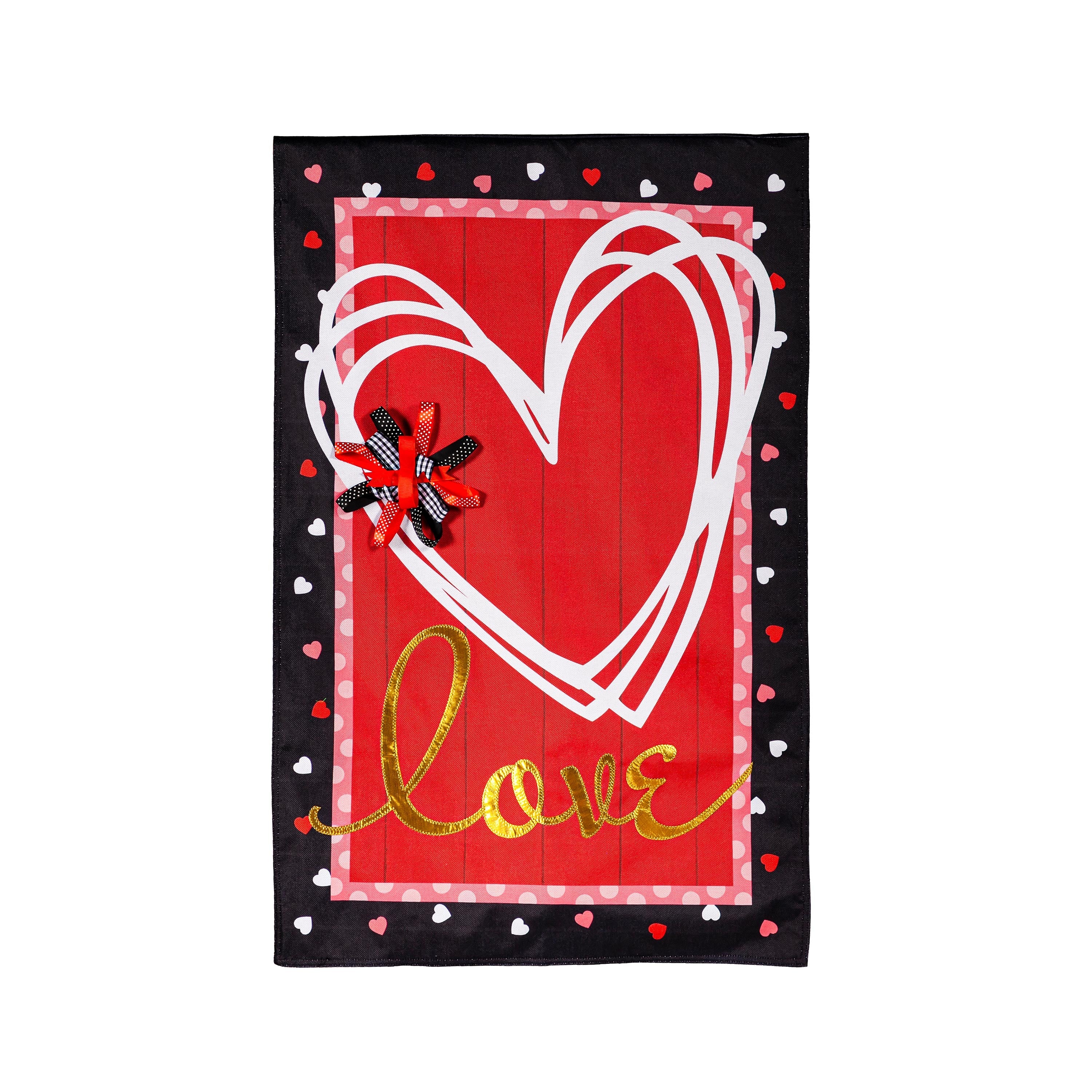 Scattered Hearts and Bow House Burlap Flag - Sports Collectibles, Sports Memorabilia, Sports Fan Shop, Sports Gifts