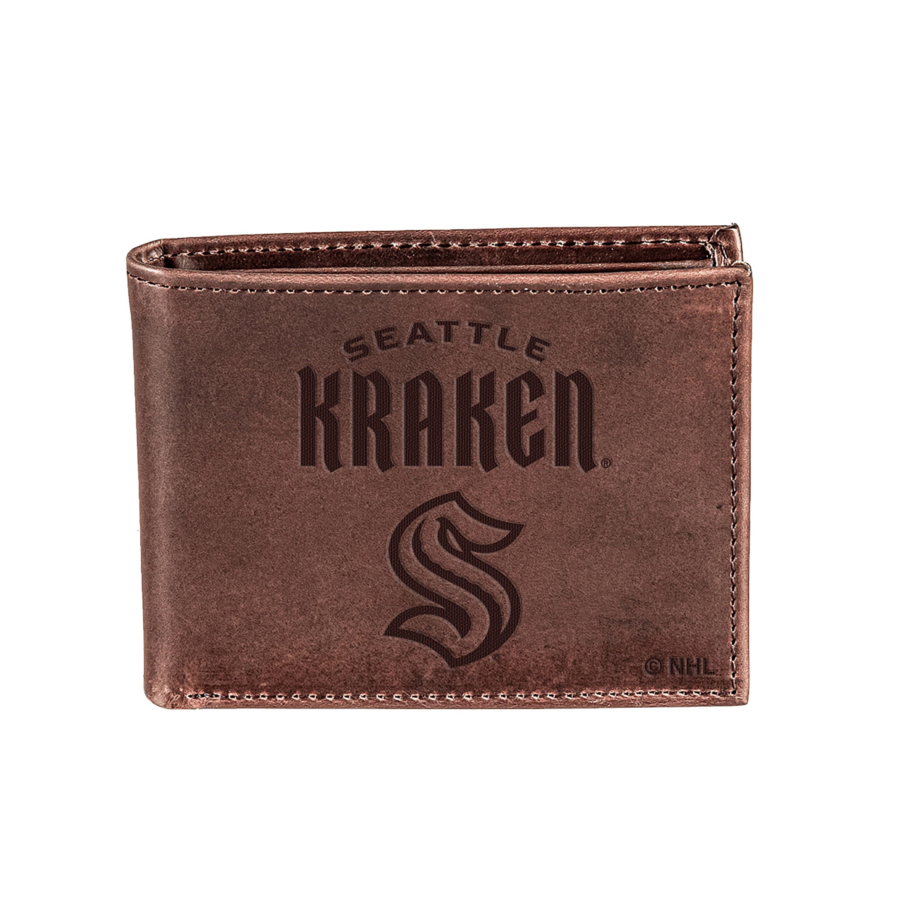 Seattle Kraken, Bi-Fold Wallet, Brown, CH, 100% Genuine Leather - Sports Collectibles, Sports Memorabilia, Sports Fan Shop, Sports Gifts