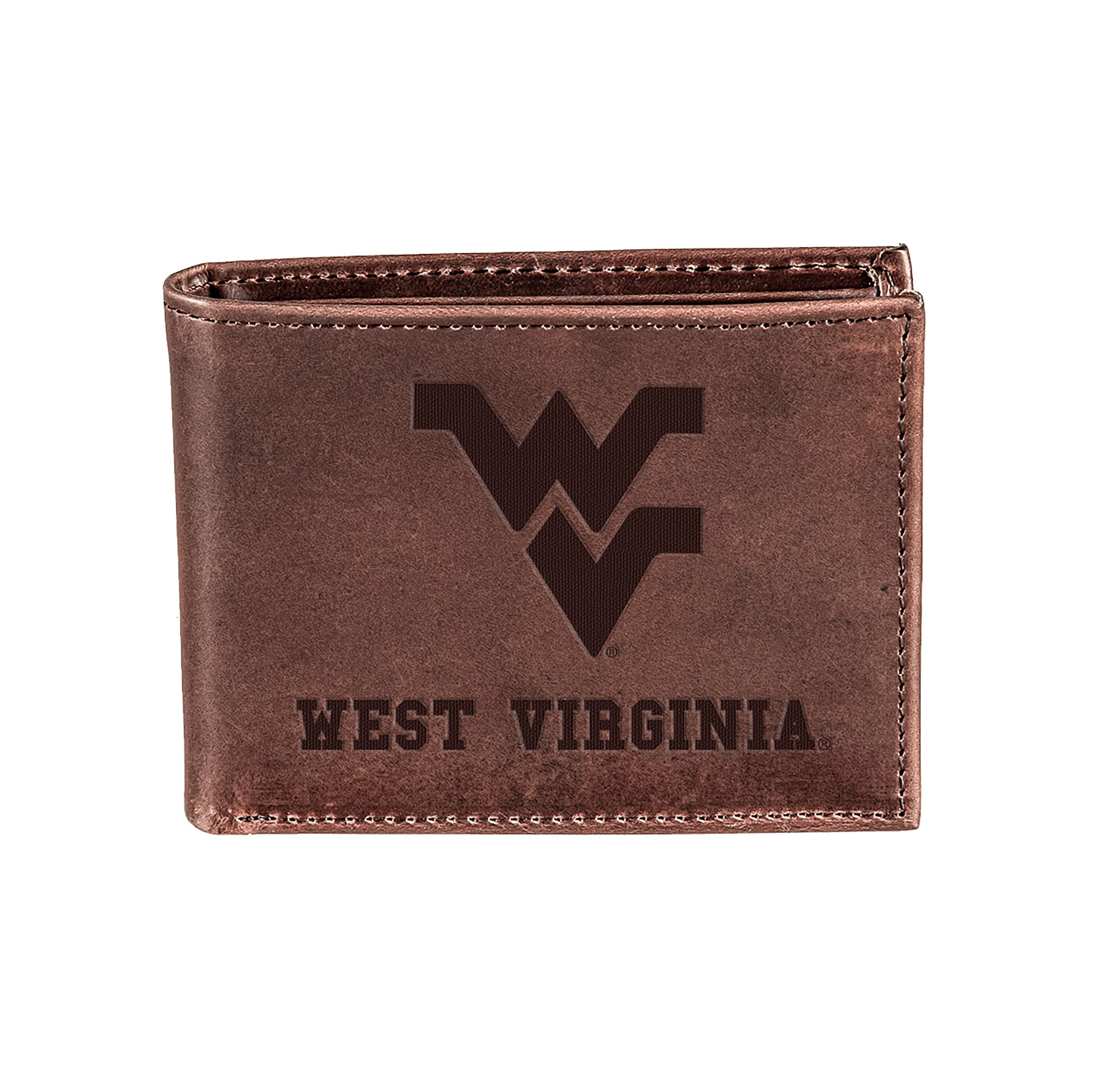 West Virginia University , Bi-Fold Wallet, Brown, CH, 100% Genuine Leather - Sports Collectibles, Sports Memorabilia, Sports Fan Shop, Sports Gifts