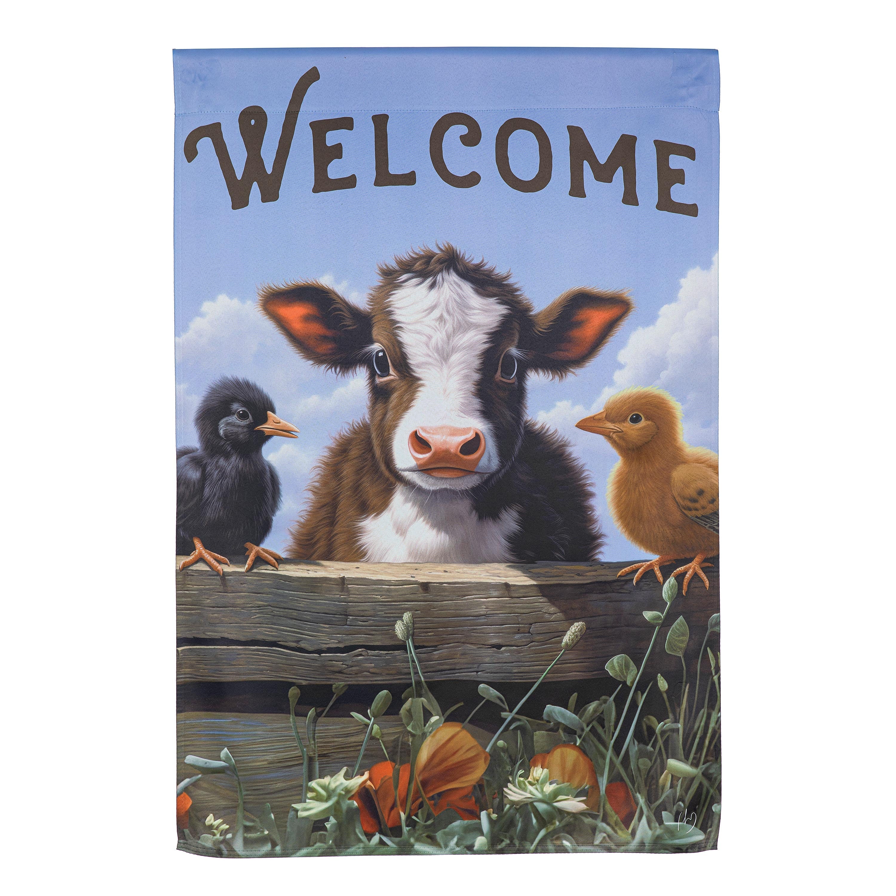 Cow and Chicks Suede House Flag - Sports Collectibles, Sports Memorabilia, Sports Fan Shop, Sports Gifts