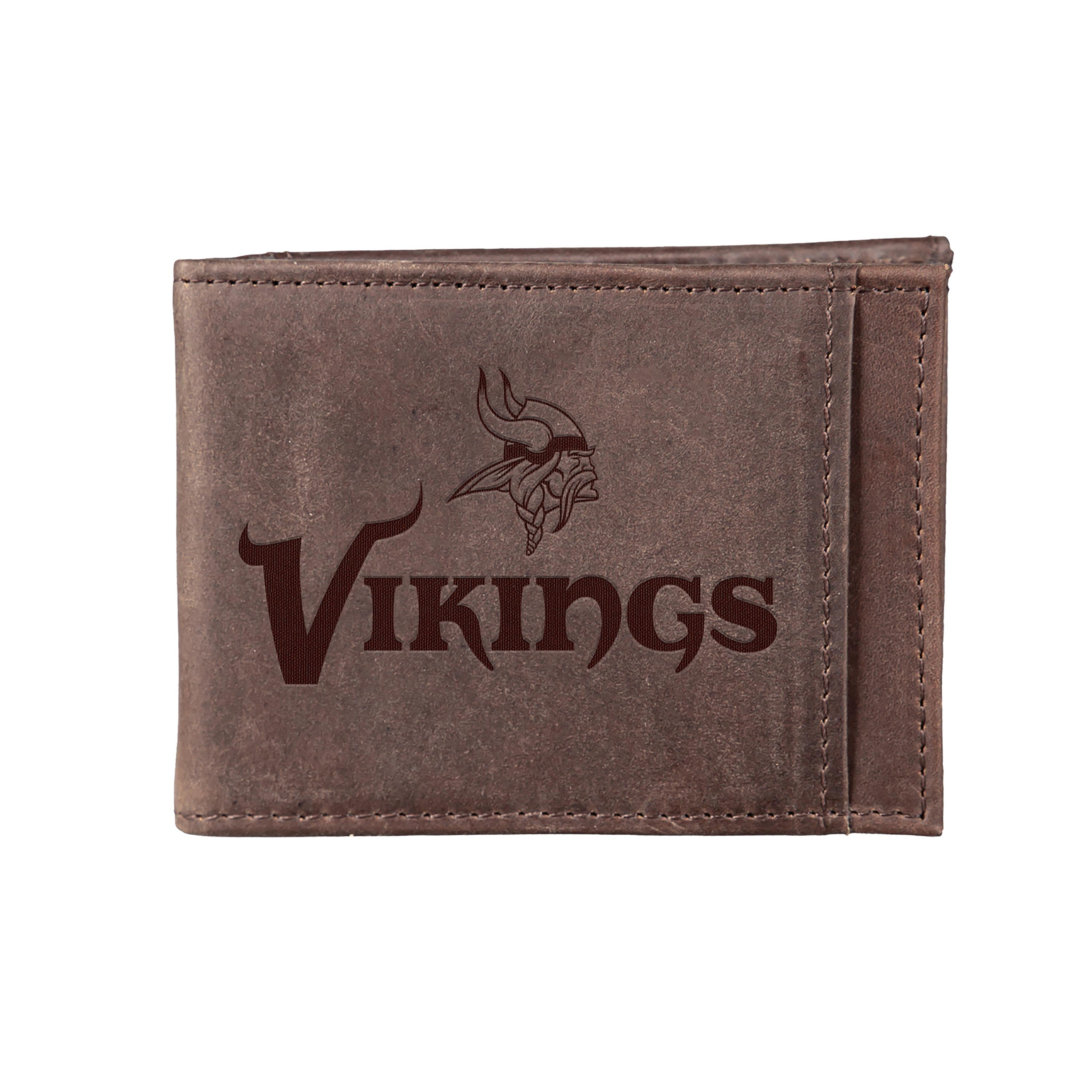 Front Pocket Wallet w/ RFID Blocking, Minnesota Vikings, Brown - Sports Collectibles, Sports Memorabilia, Sports Fan Shop, Sports Gifts