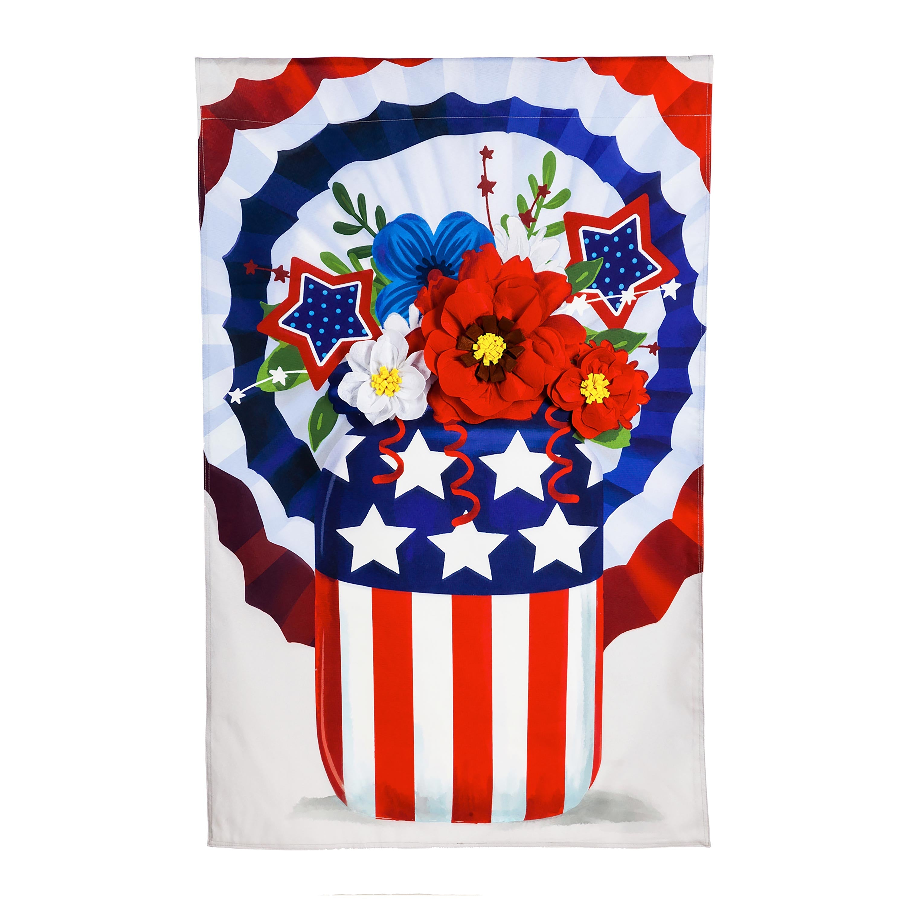 Stars & Stripes Mason Jar Bouquet Garden Linen Flag - Sports Collectibles, Sports Memorabilia, Sports Fan Shop, Sports Gifts