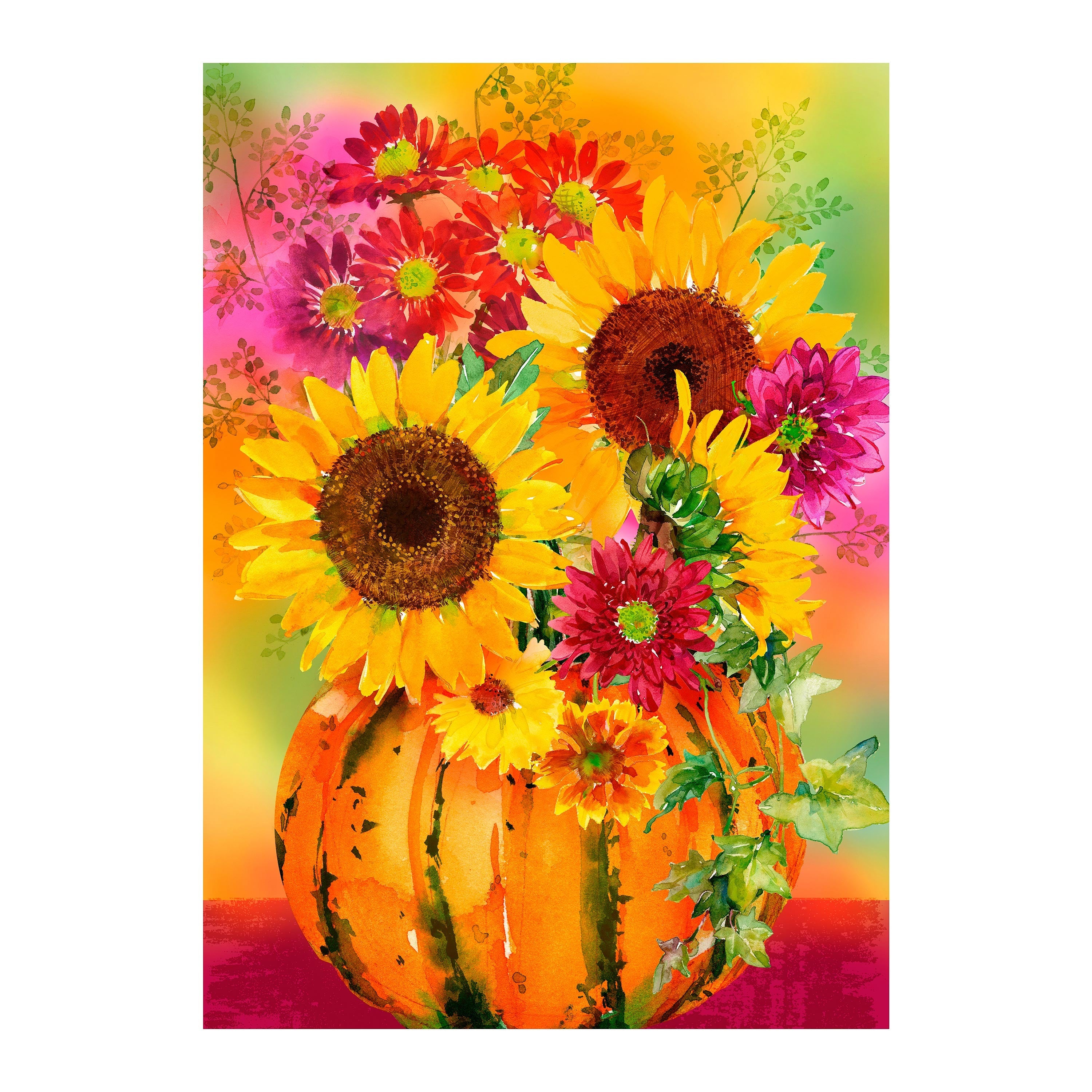 Pumpkin Floral Watercolor Burlap House Flag - Sports Collectibles, Sports Memorabilia, Sports Fan Shop, Sports Gifts