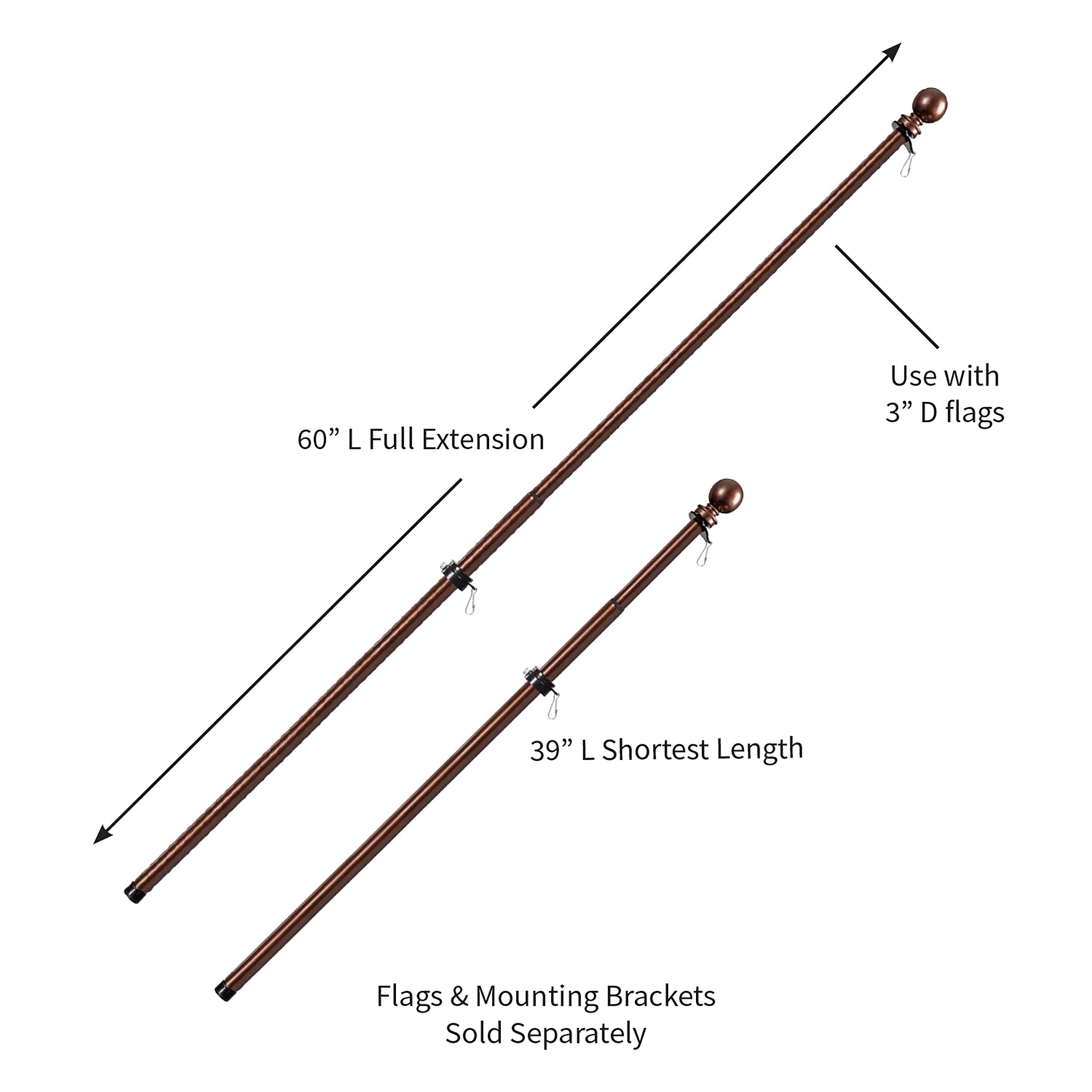 Extendable Metal House Flag Pole, Bronze - Sports Gifts, Sports Memorabilia, Sports Collectibles, Fan Shop