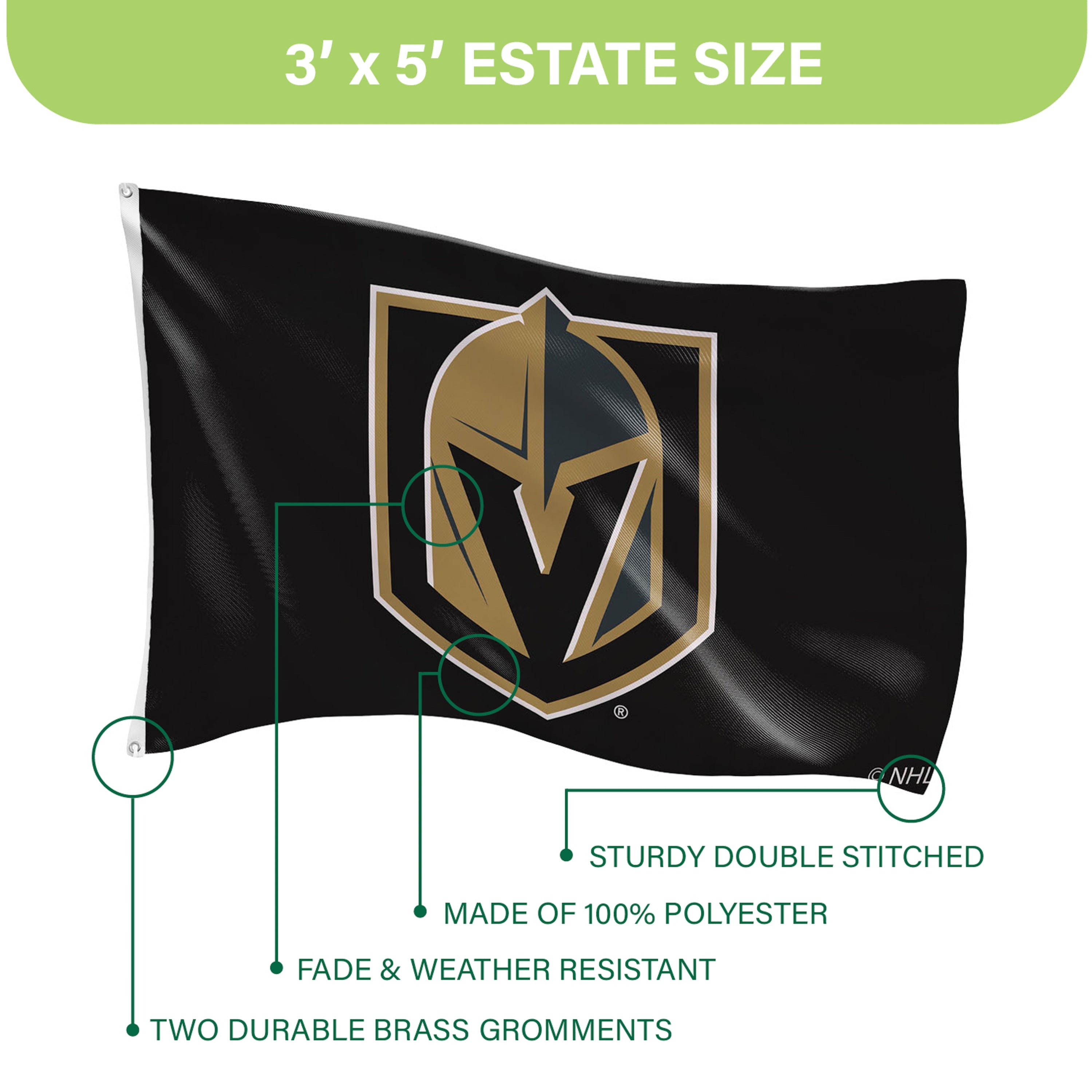 3'x5' Single Sided Flag w/ 2 Grommets, Vegas Golden Knights - Sports Gifts, Sports Memorabilia, Sports Collectibles, Fan Shop