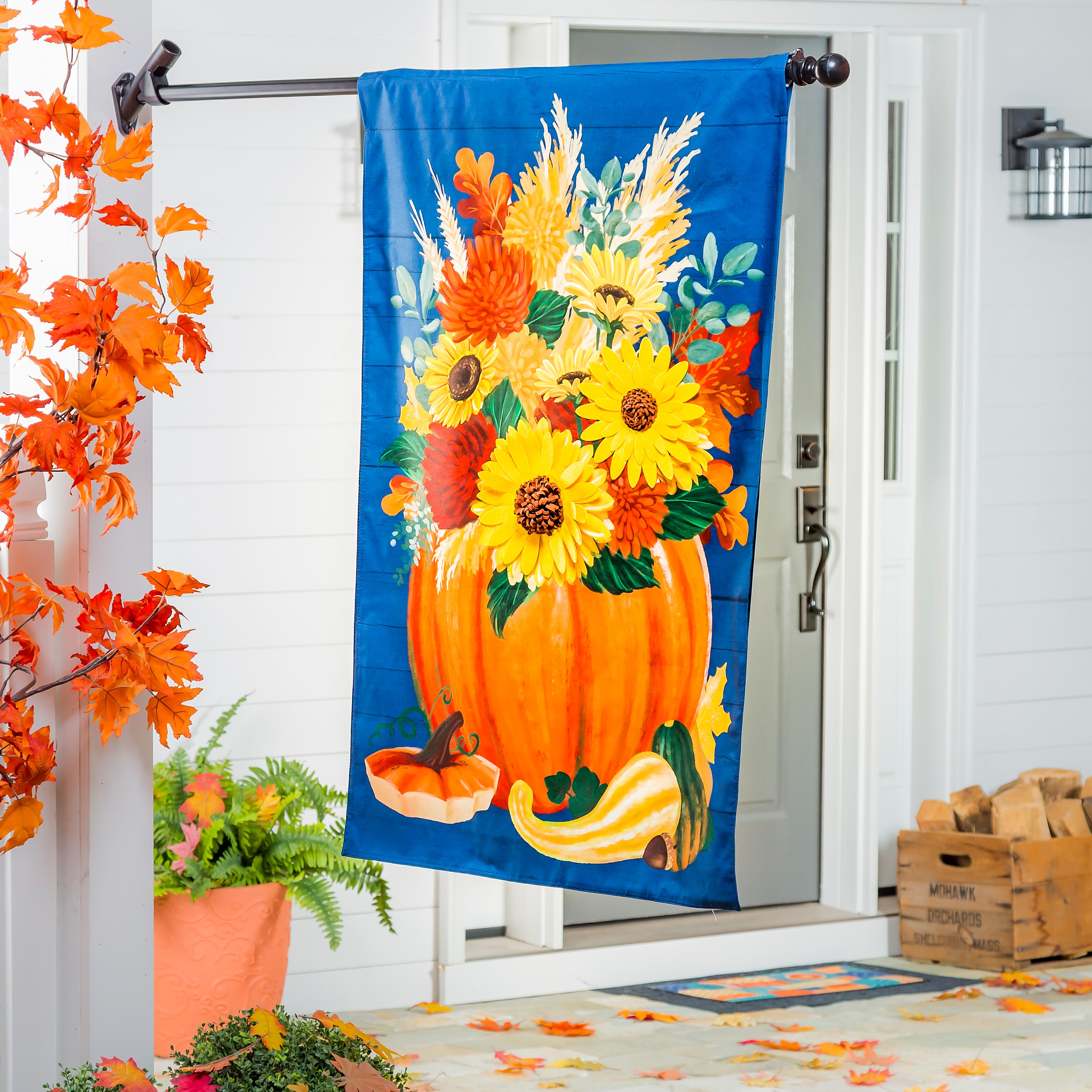 Floral Pumpkin House Linen Flag - Sports Collectibles, Sports Memorabilia, Sports Fan Shop, Sports Gifts