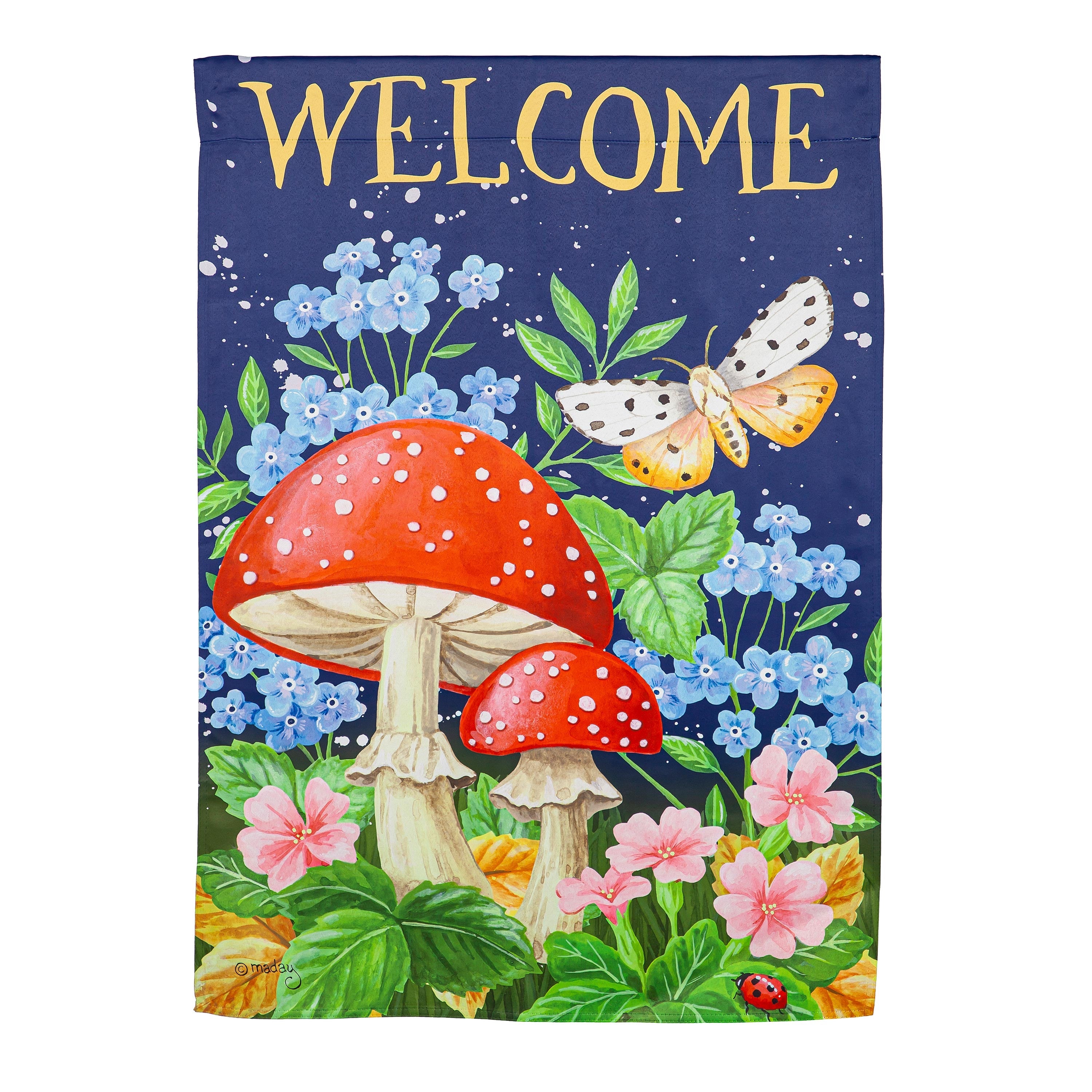 Welcome Mushroom Suede House Flag - Sports Collectibles, Sports Memorabilia, Sports Fan Shop, Sports Gifts