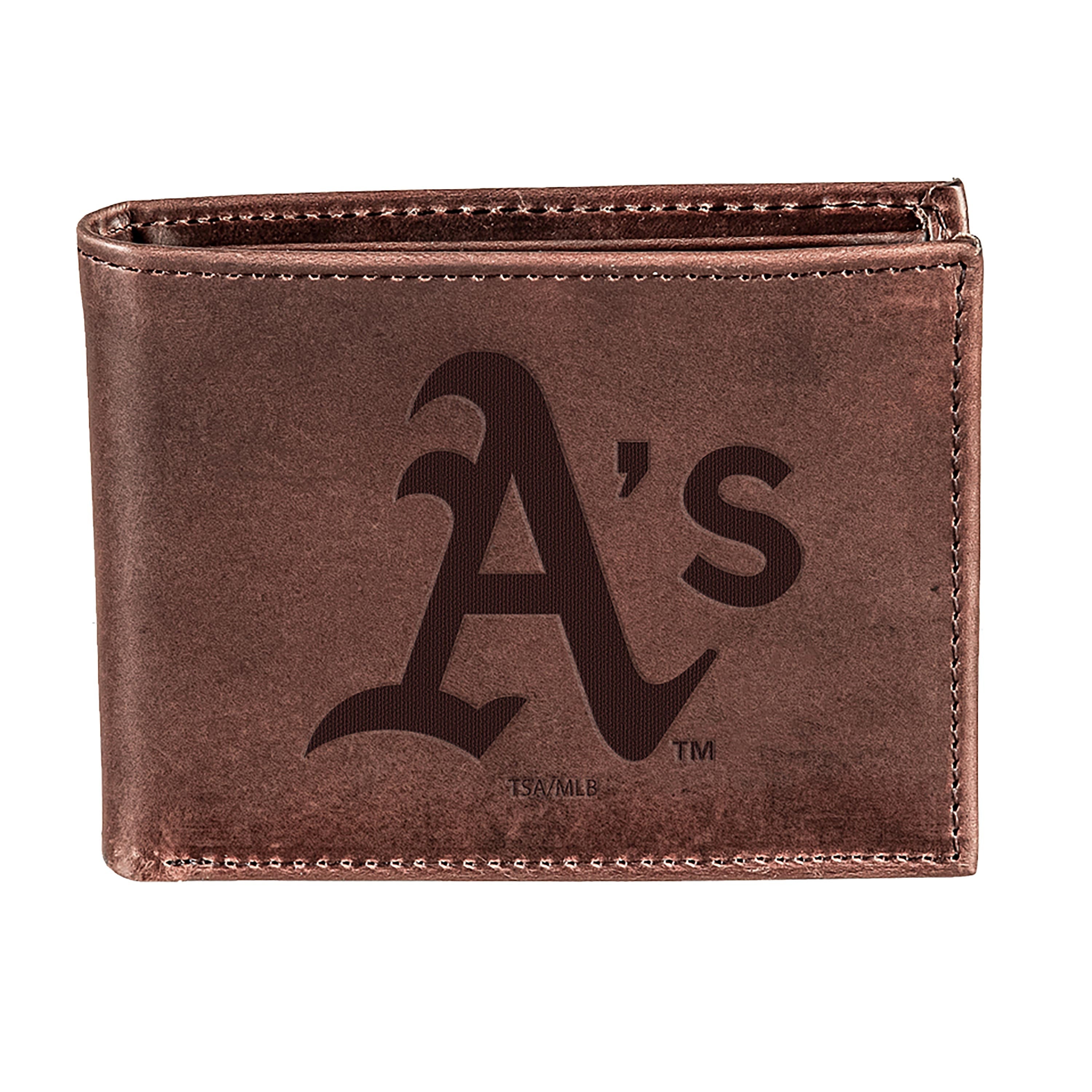 Oakland A's Bi-Fold Wallet Brown 100% Genuine Leather - Sports Gifts, Sports Memorabilia, Sports Collectibles, Fan Shop