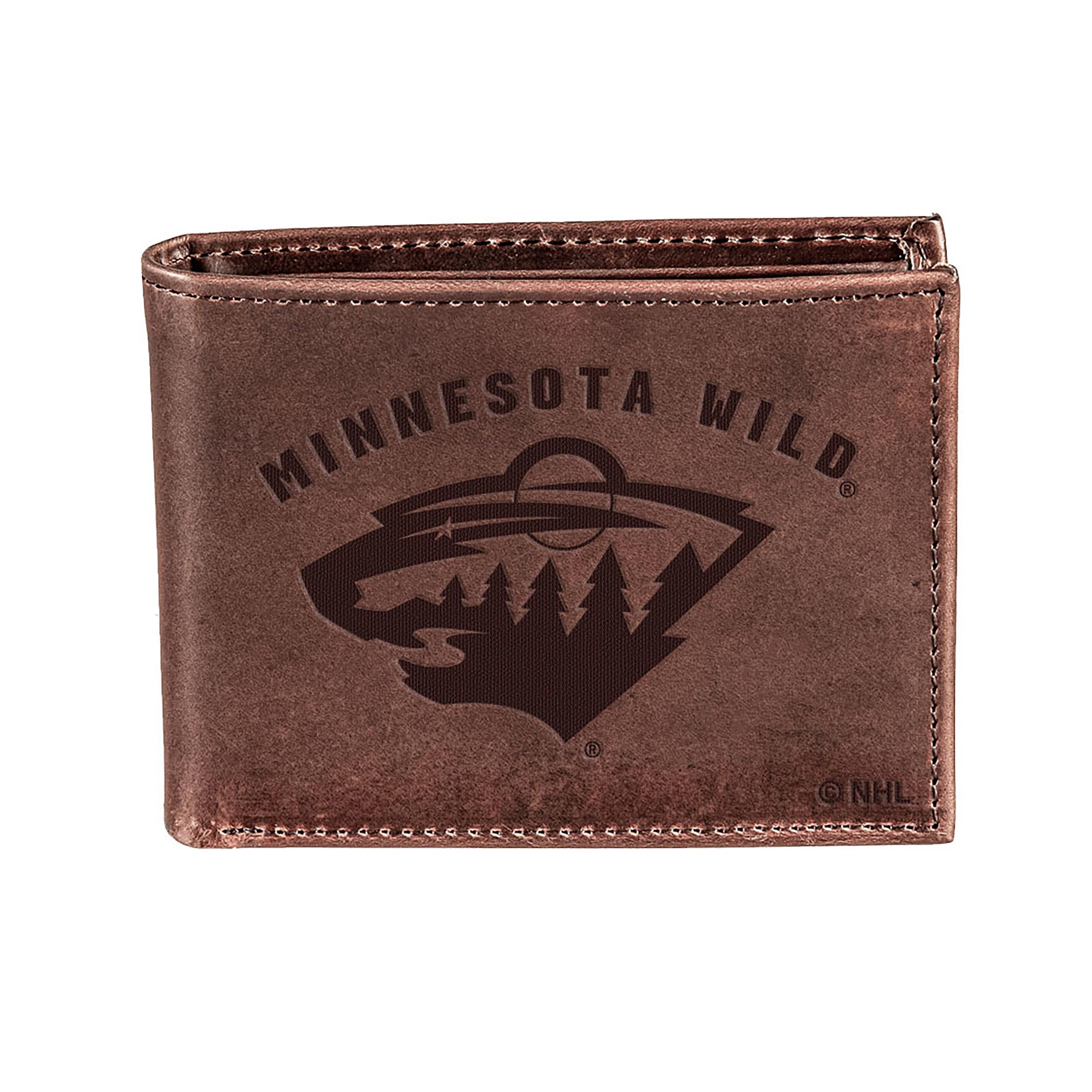 Minnesota Wild, Bi-Fold Wallet, Brown, CH, 100% Genuine Leather - Sports Collectibles, Sports Memorabilia, Sports Fan Shop, Sports Gifts