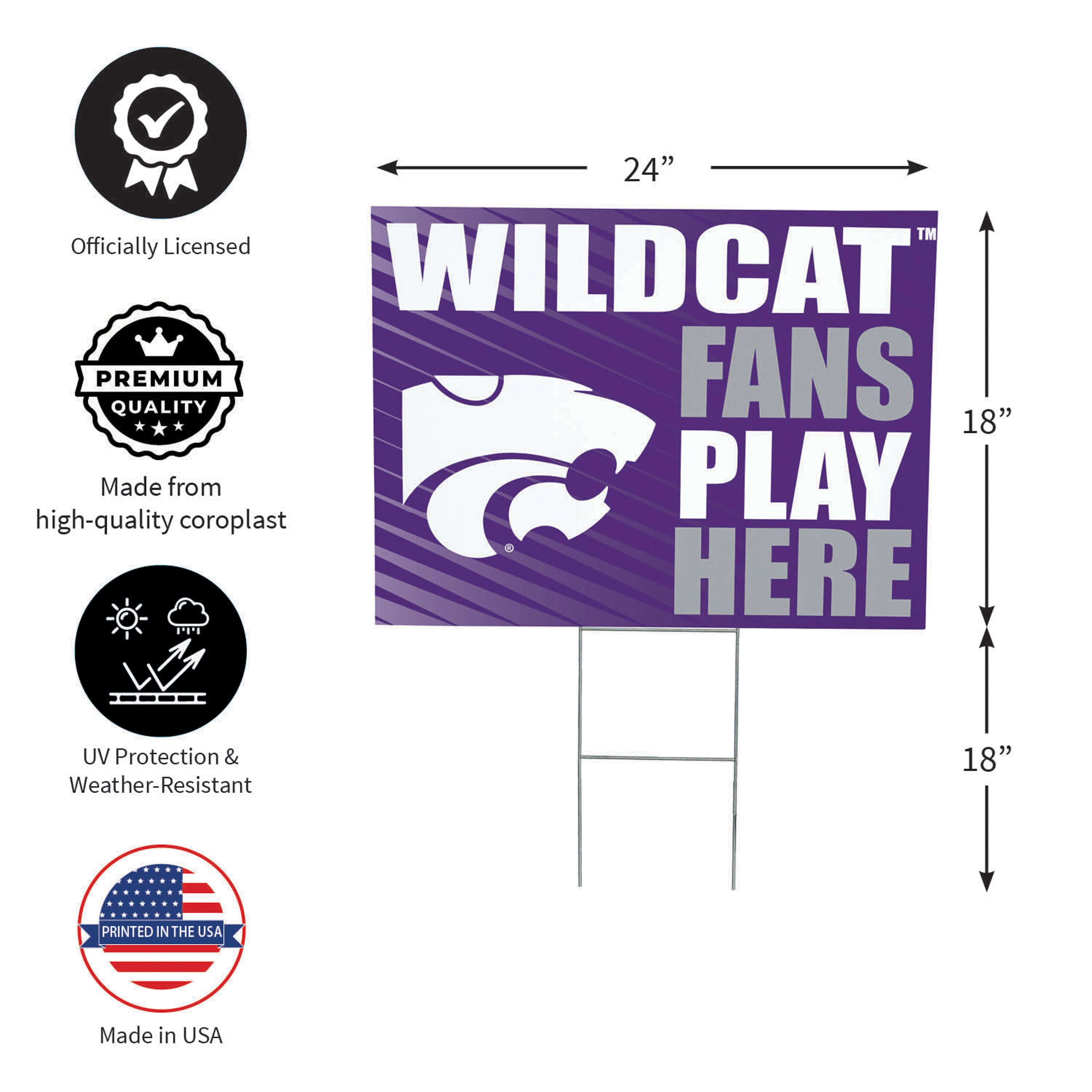 Kansas State University Coroplast Yard Sign "Fans Play Here" - Sports Collectibles, Sports Memorabilia, Sports Fan Shop, Sports Gifts