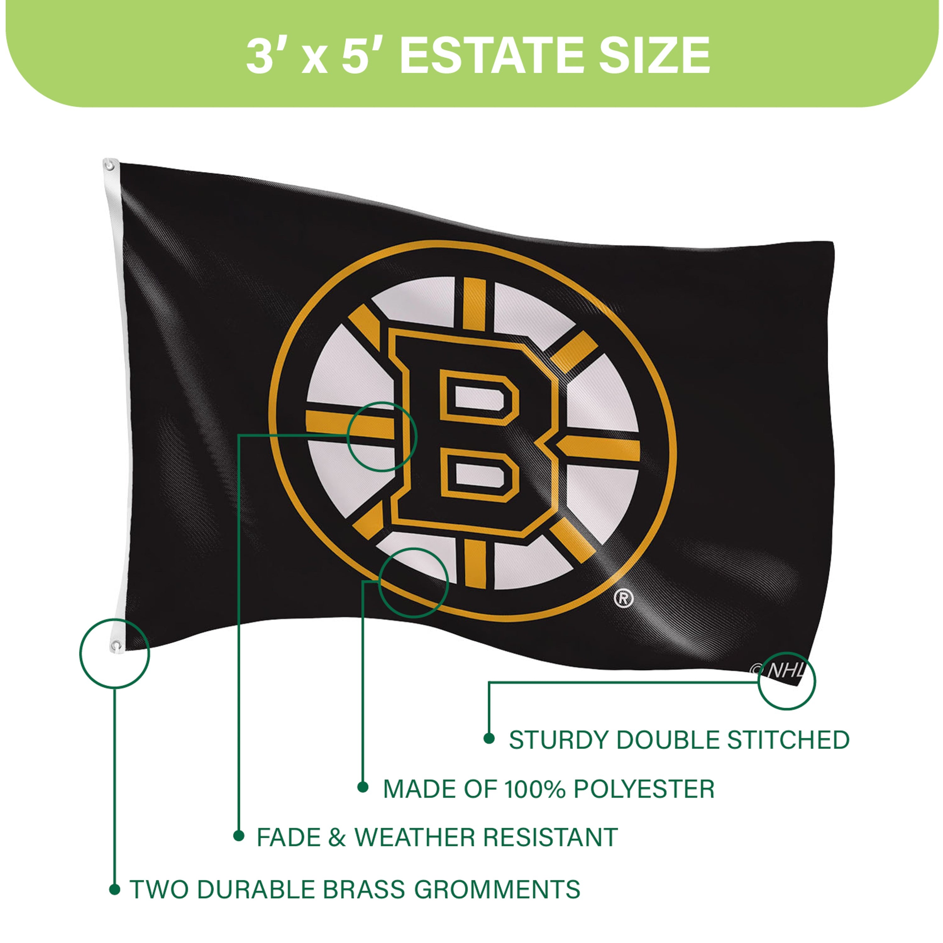 3'x5' Single Sided Flag w/ 2 Grommets, Boston Bruins - Sports Gifts, Sports Memorabilia, Sports Collectibles, Fan Shop