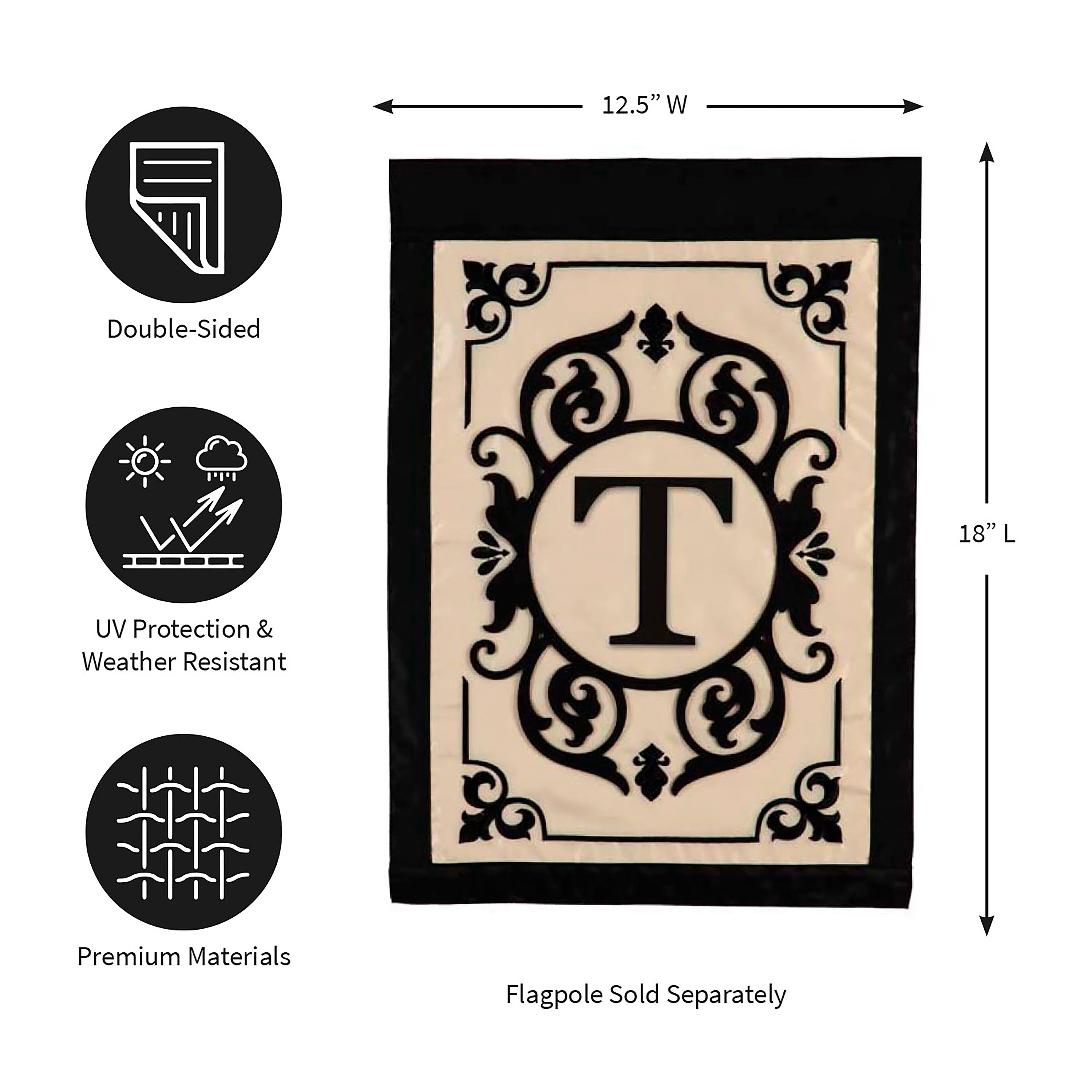 Cambridge Monogram Garden Applique Flag, Letter T - Sports Collectibles, Sports Memorabilia, Sports Fan Shop, Sports Gifts