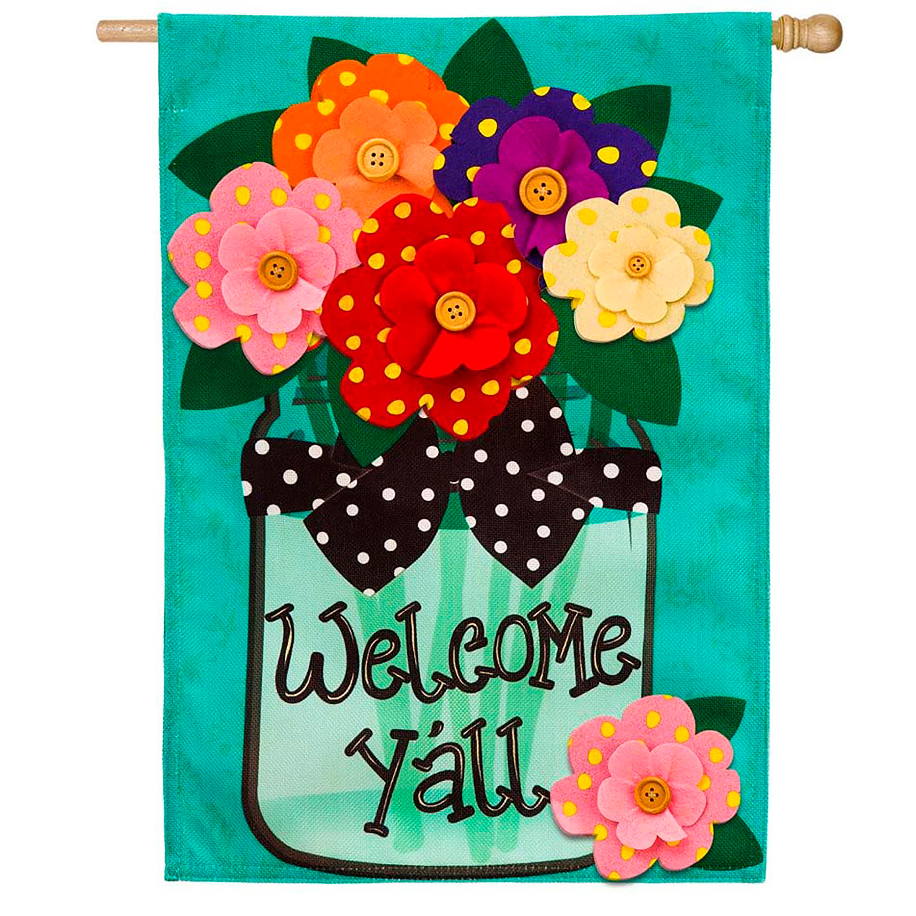 Welcome Y'all Polka Dot Flowers House Burlap Flag - Sports Collectibles, Sports Memorabilia, Sports Fan Shop, Sports Gifts