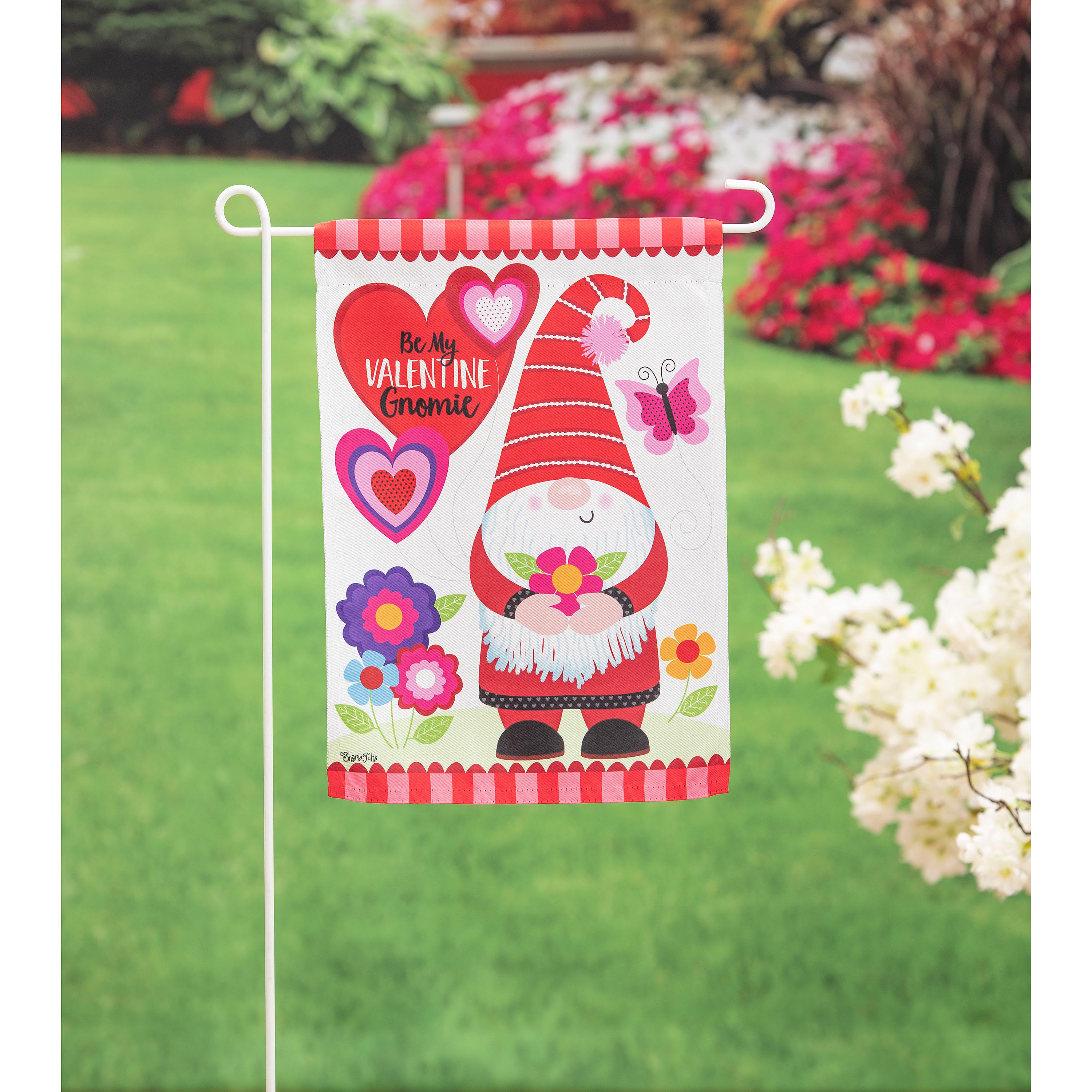 Gnome Valentine's Suede Garden Flag - Sports Gifts, Sports Memorabilia, Sports Collectibles, Fan Shop