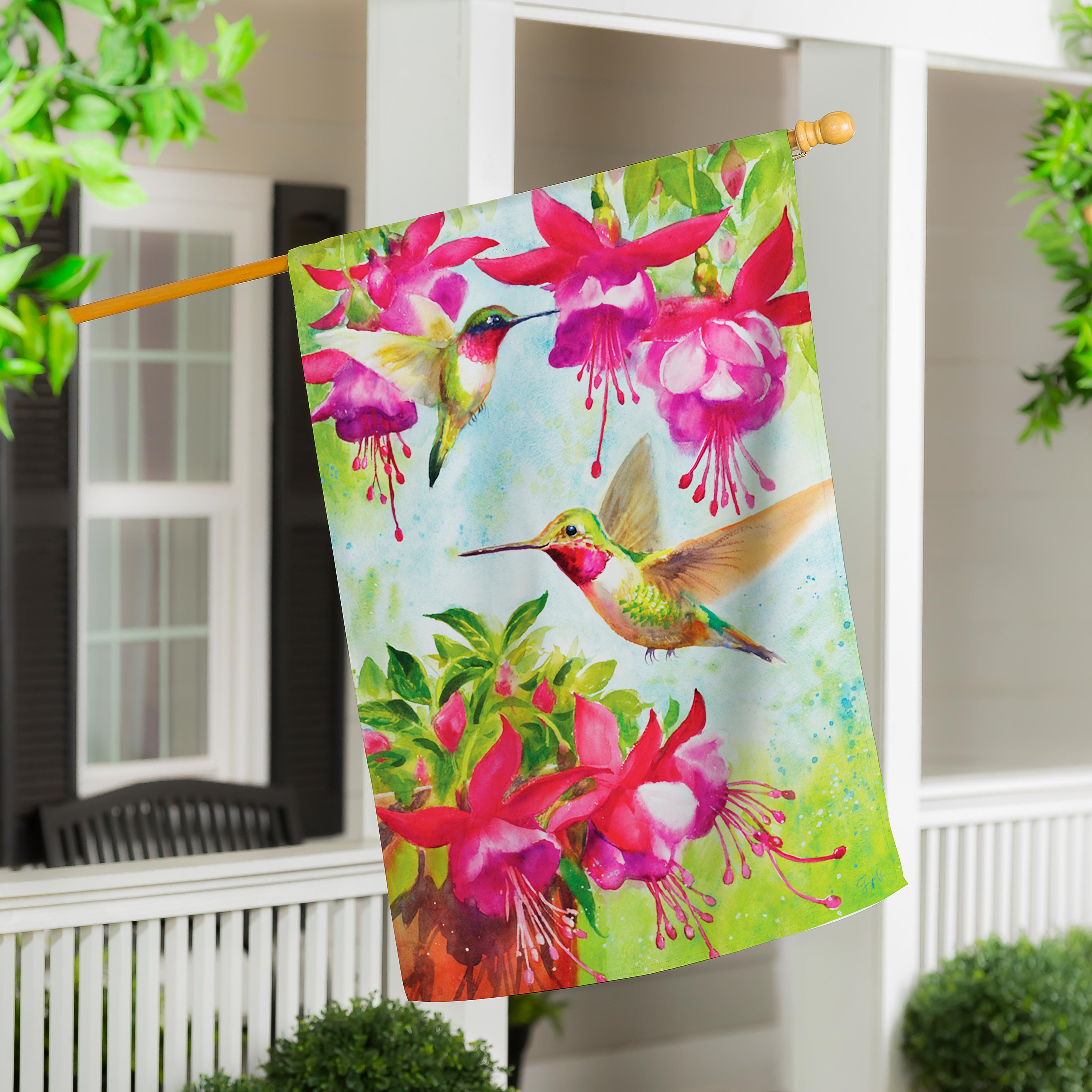 Fuchsia Hummingbird Suede House Flag - Sports Collectibles, Sports Memorabilia, Sports Fan Shop, Sports Gifts