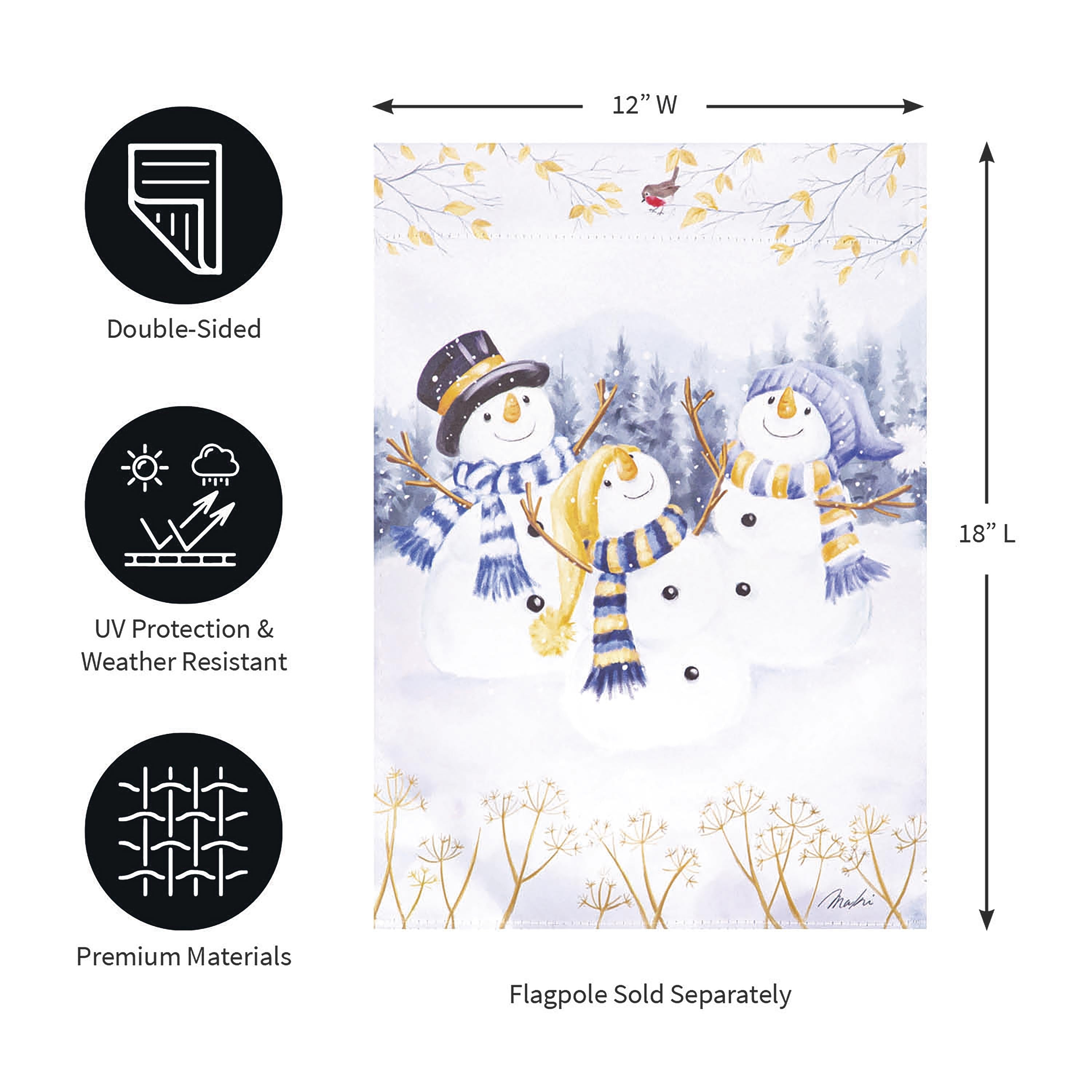 Happy Snowmen Trio Suede Garden Flag - Sports Collectibles, Sports Memorabilia, Sports Fan Shop, Sports Gifts