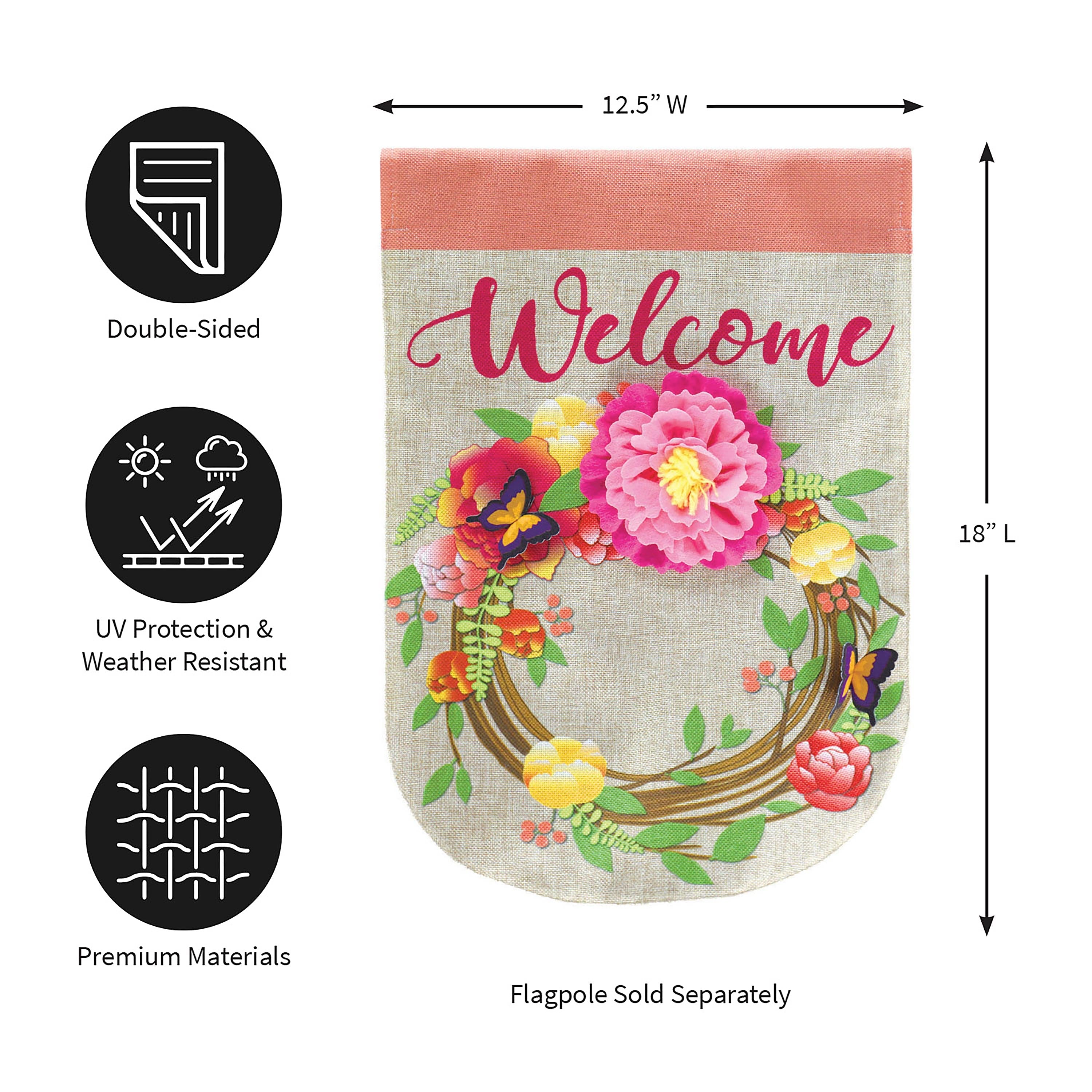 Floral Wreath Garden Burlap Flag - Sports Collectibles, Sports Memorabilia, Sports Fan Shop, Sports Gifts