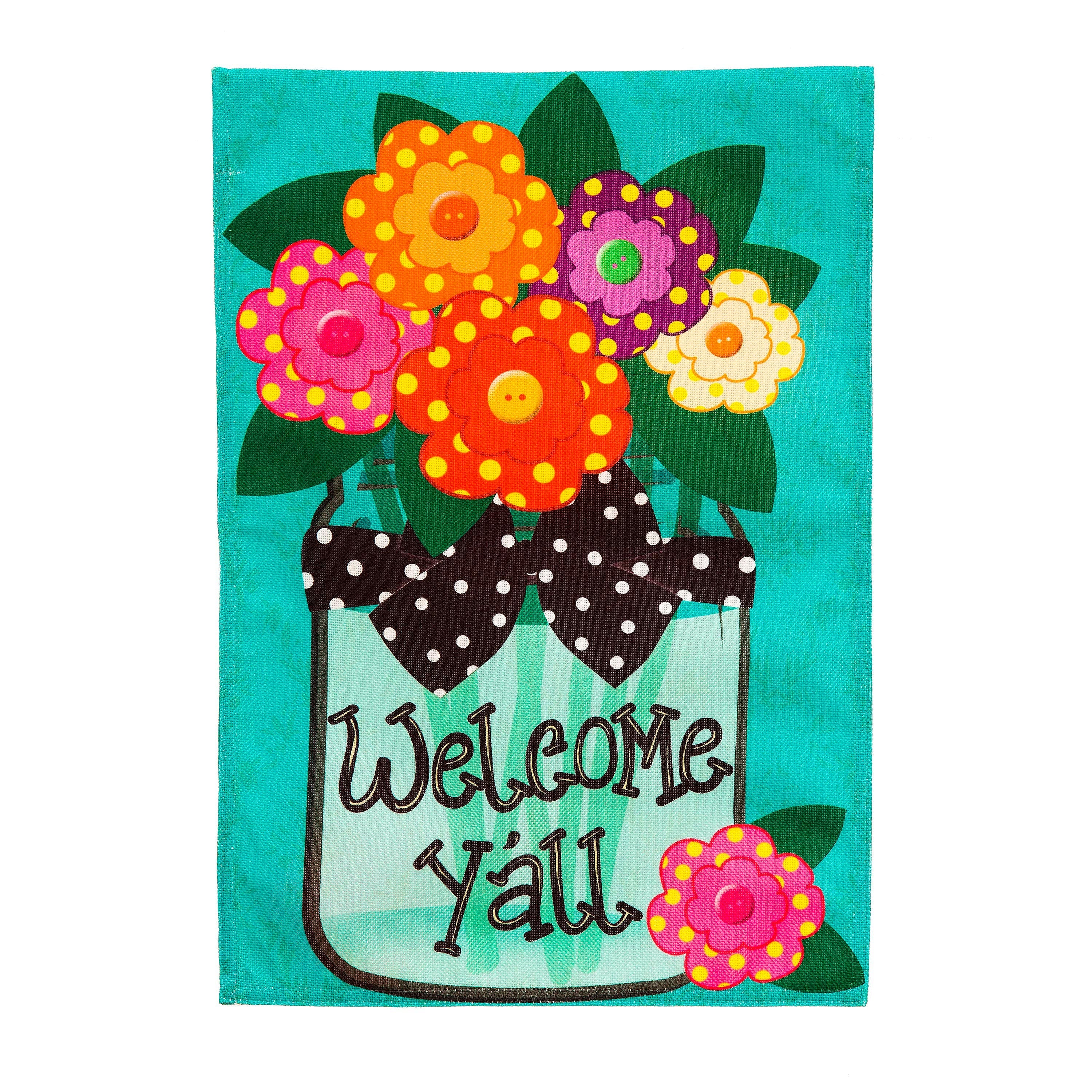 Welcome Y'all Polka Dot Flowers Garden Burlap Flag and Sassafras Mat Set (14B4181ECM+431272) - Sports Gifts, Sports Memorabilia, Sports Collectibles, Fan Shop
