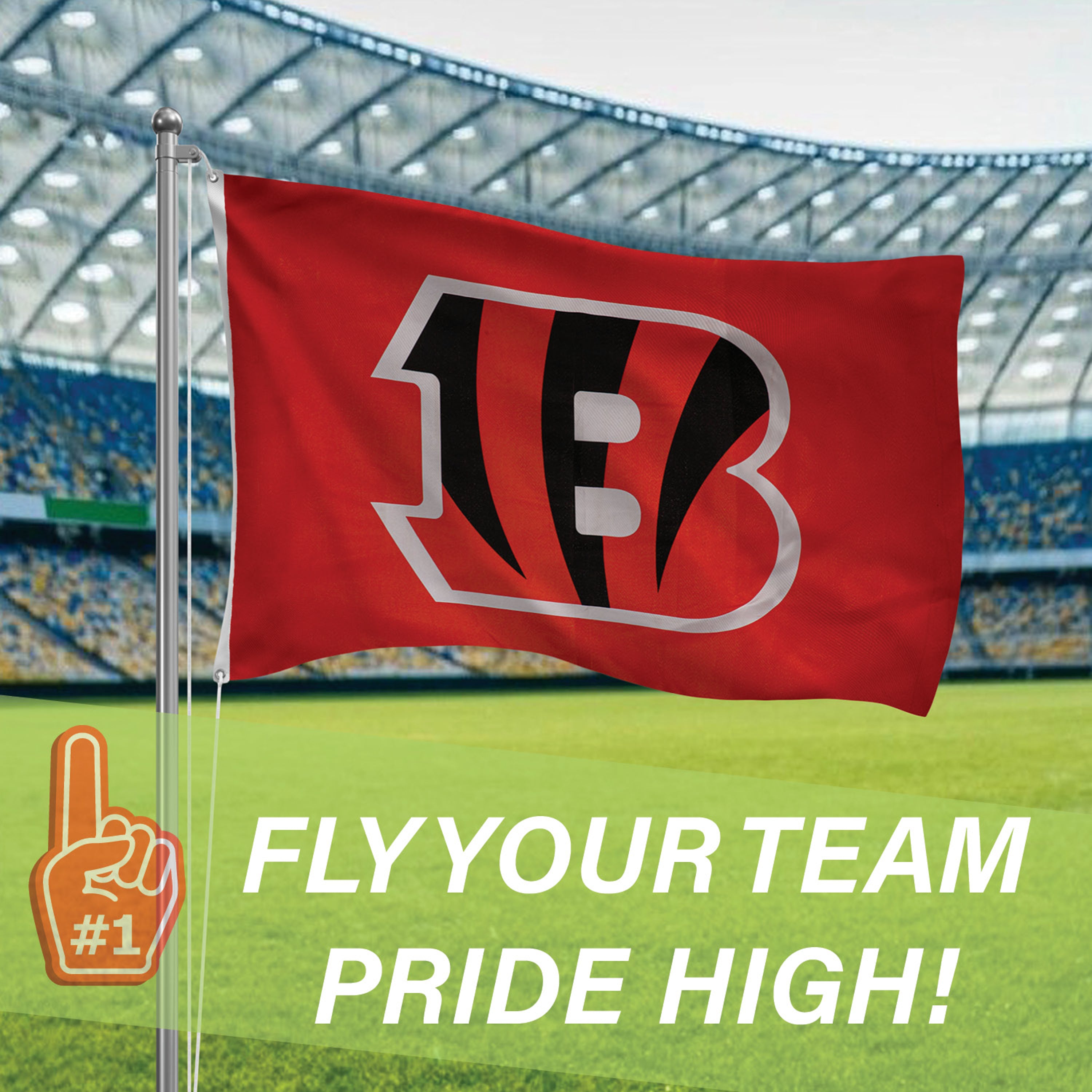 3'x5' Single Sided Flag w/ 2 Grommets, Cincinnati Bengals - Sports Gifts, Sports Memorabilia, Sports Collectibles, Fan Shop