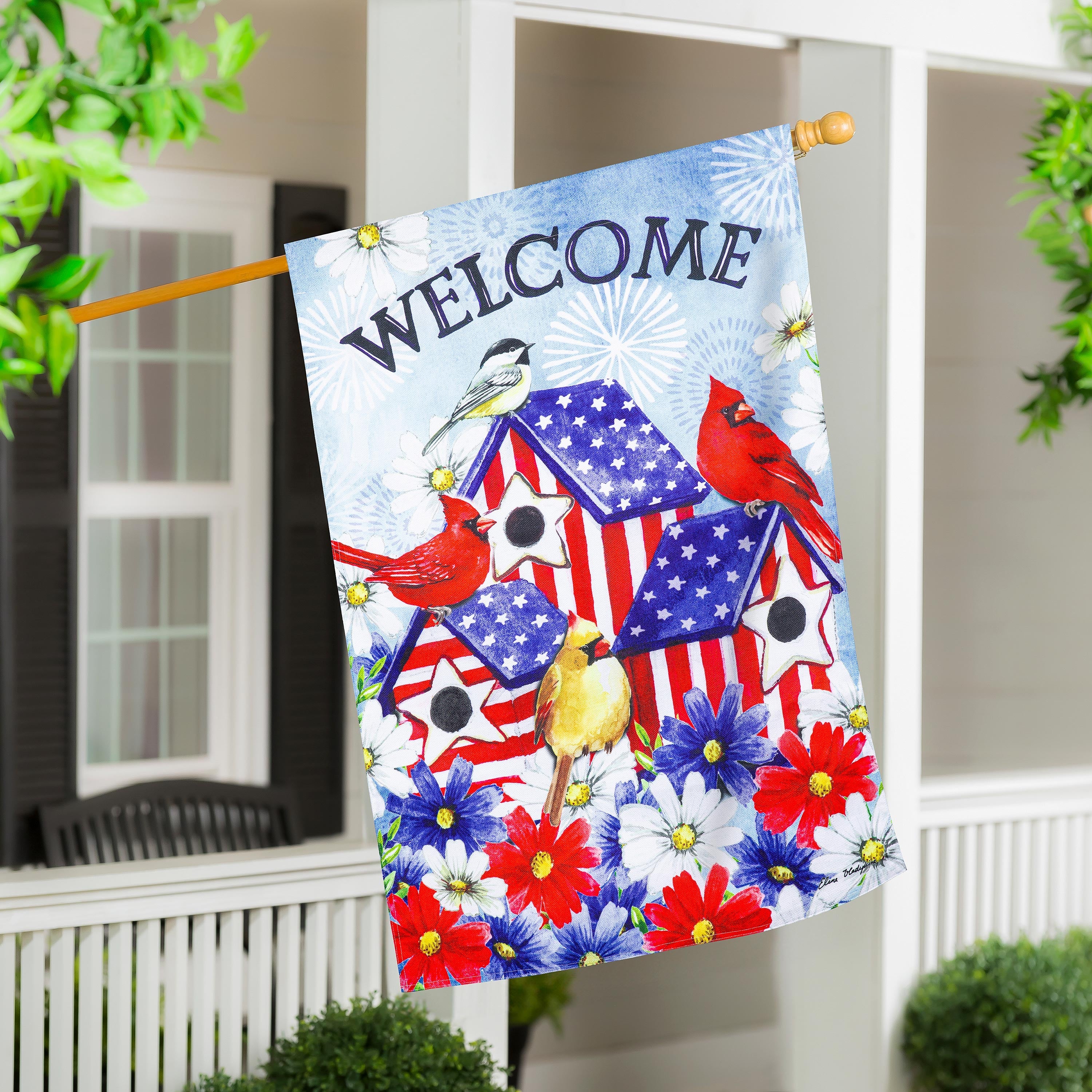 Patriotic Birdhouse Burlap House Flag - Sports Collectibles, Sports Memorabilia, Sports Fan Shop, Sports Gifts