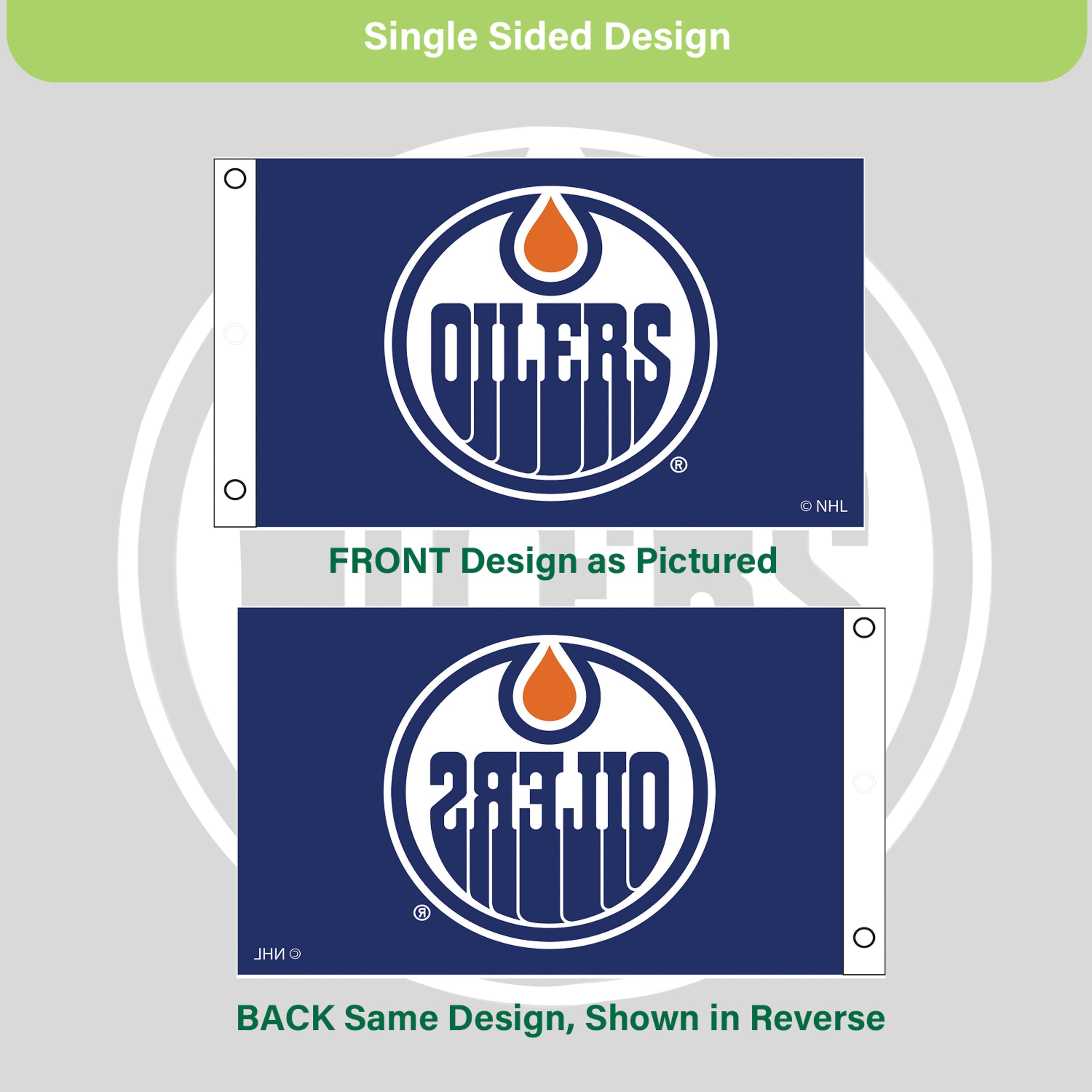 Edmonton Oilers Single Sided Flag w/ 2 Grommets, 3'x5' - Sports Gifts, Sports Memorabilia, Sports Collectibles, Fan Shop